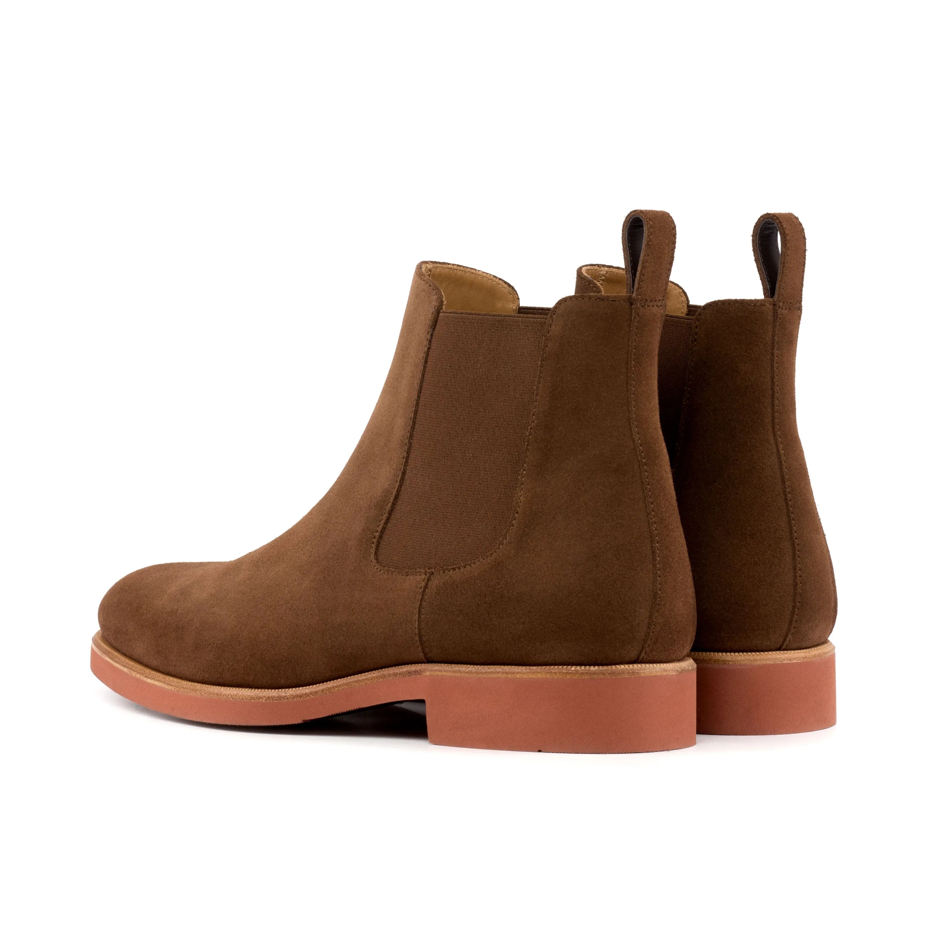 Lipon Chelsea suede boots in brown, back view