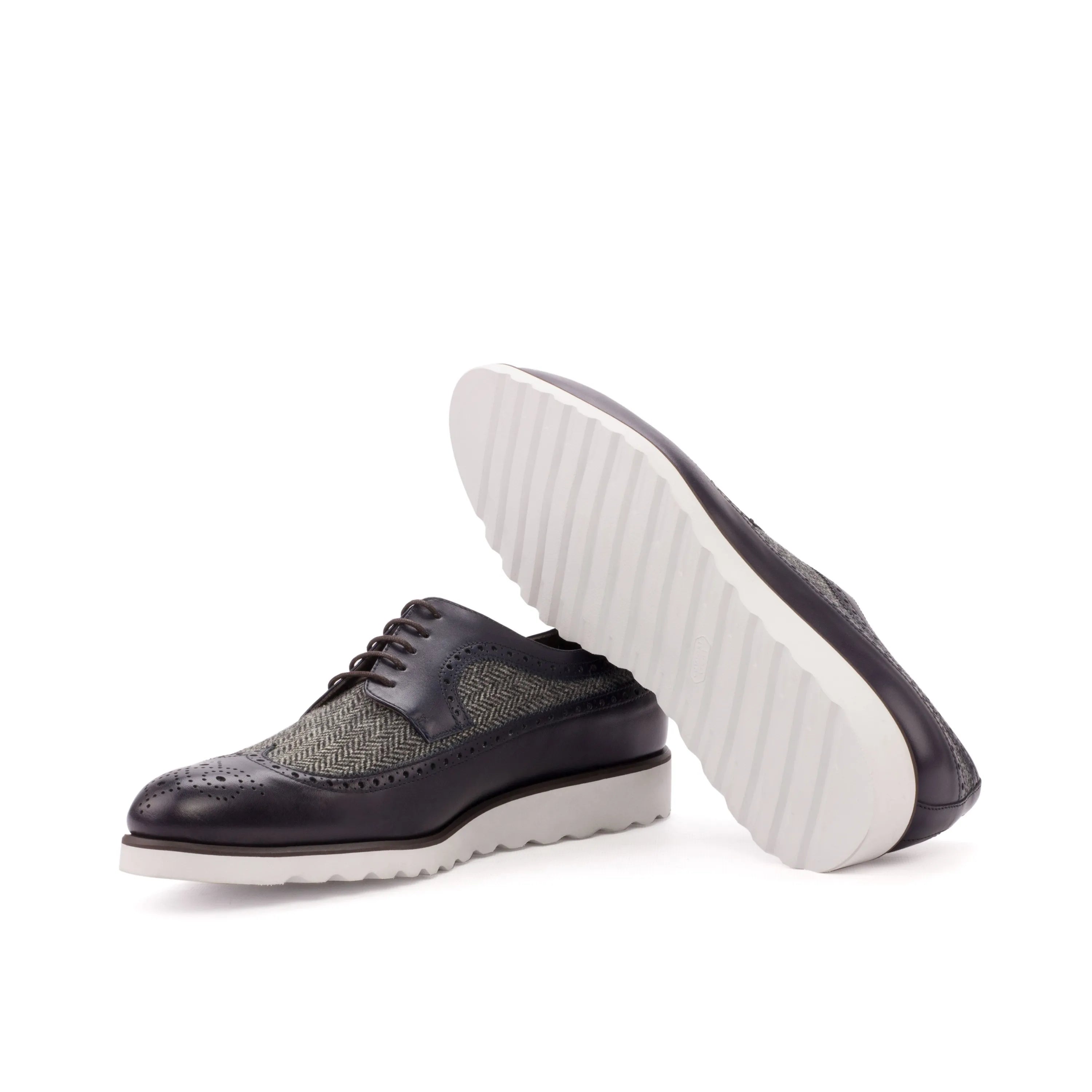 Livius longwing blucher black and gray wingtip dress shoes