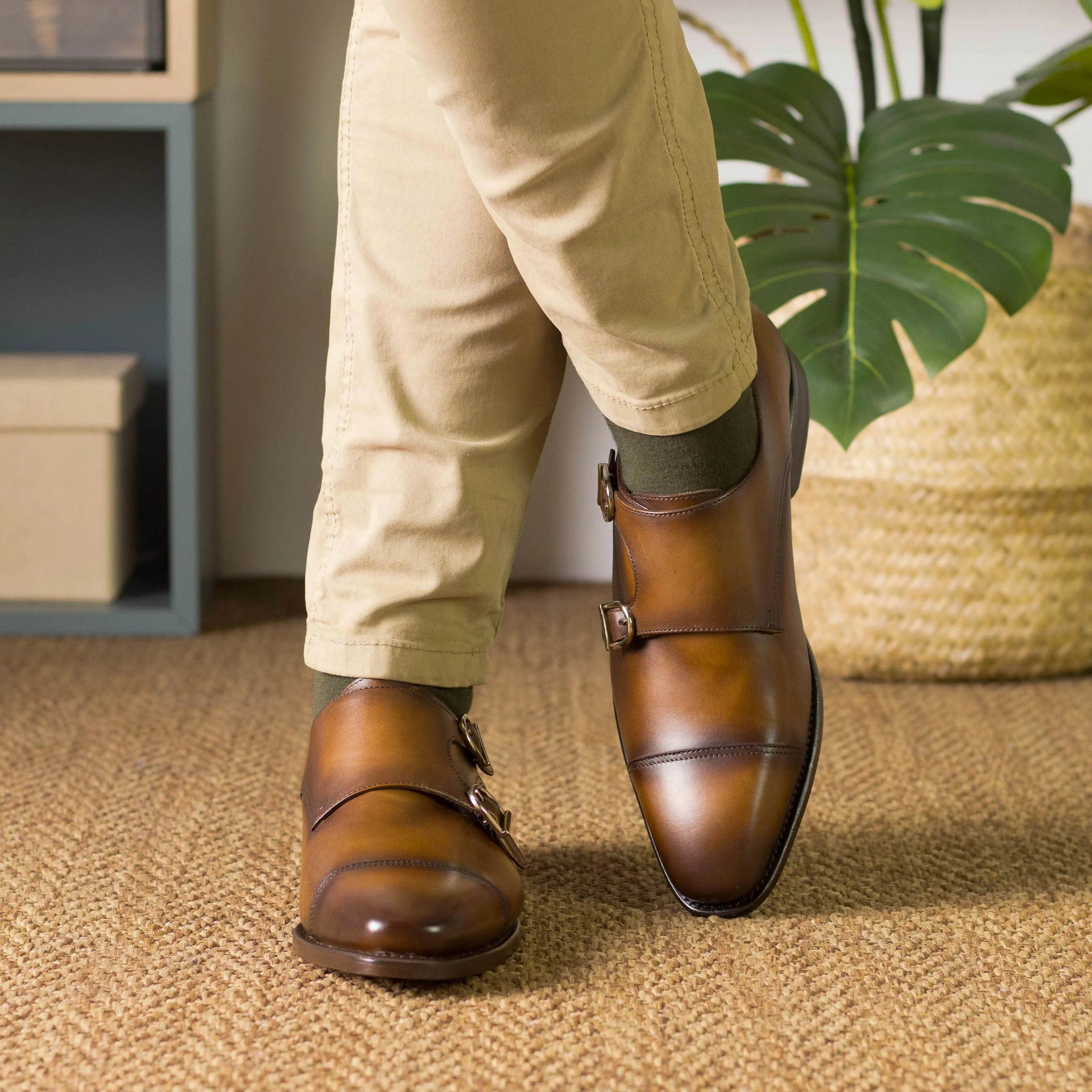 Louisiana Double Monk II cognac goodyear welt brown leather shoes