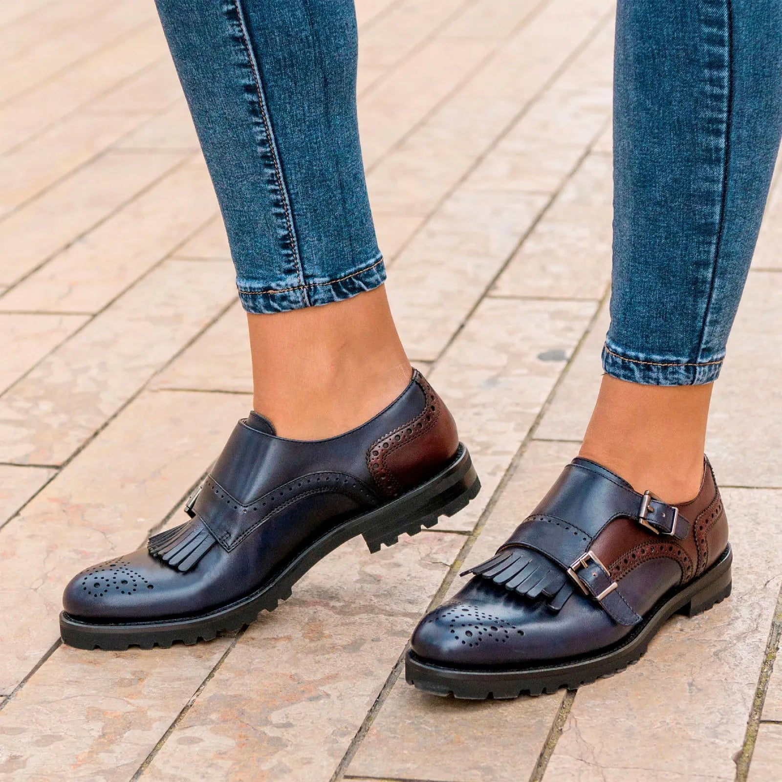 Maryet Kiltie ladies monk strap II two-tone painted calf shoes