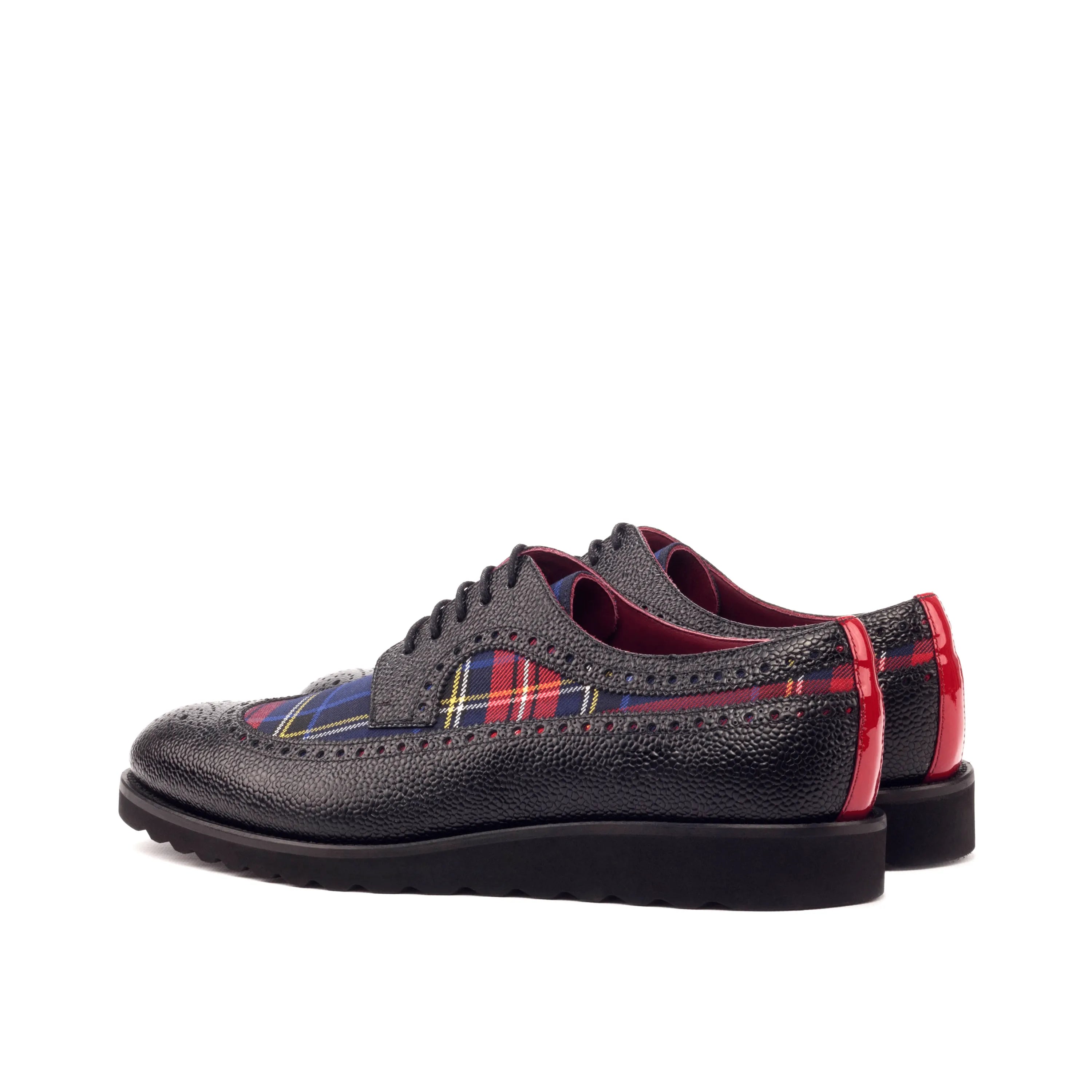 Miltiades longwing blucher with black leather and plaid wingtip shoes