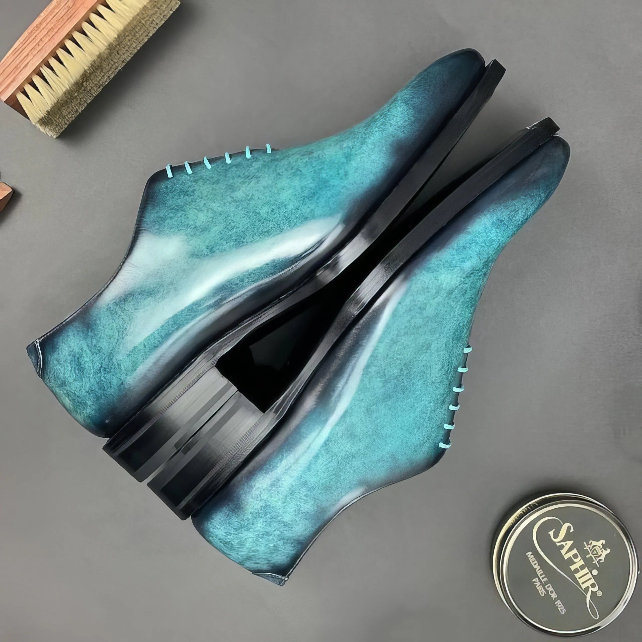 Turquoise calf leather Mina patina wholecut shoes
