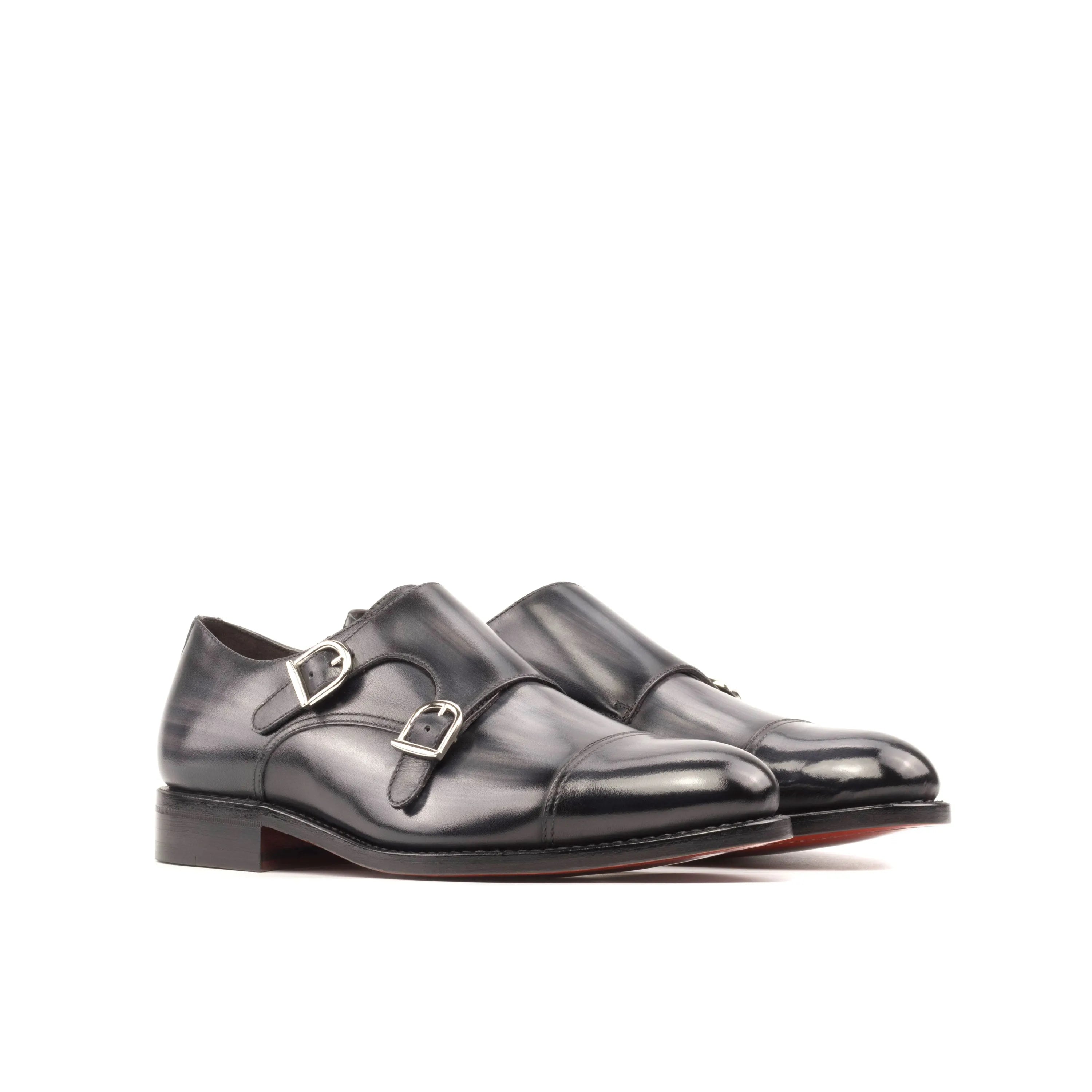 Moedar Patina Double Monk black leather shoes back view