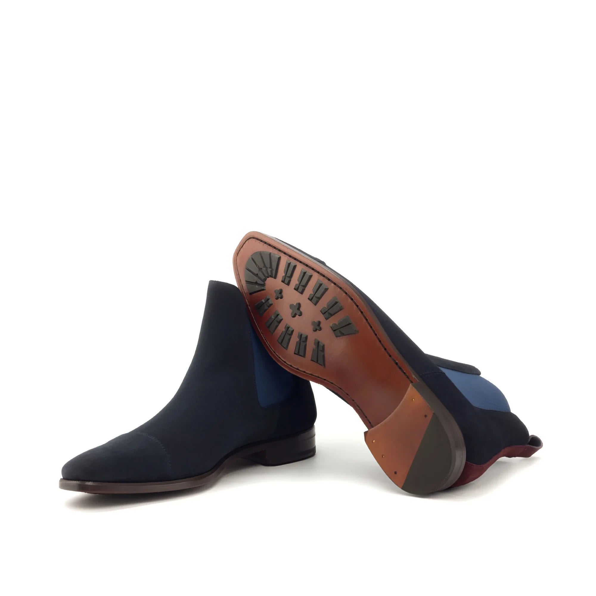 Navy suede Chelsea boots Musko with brown accents and leather sole