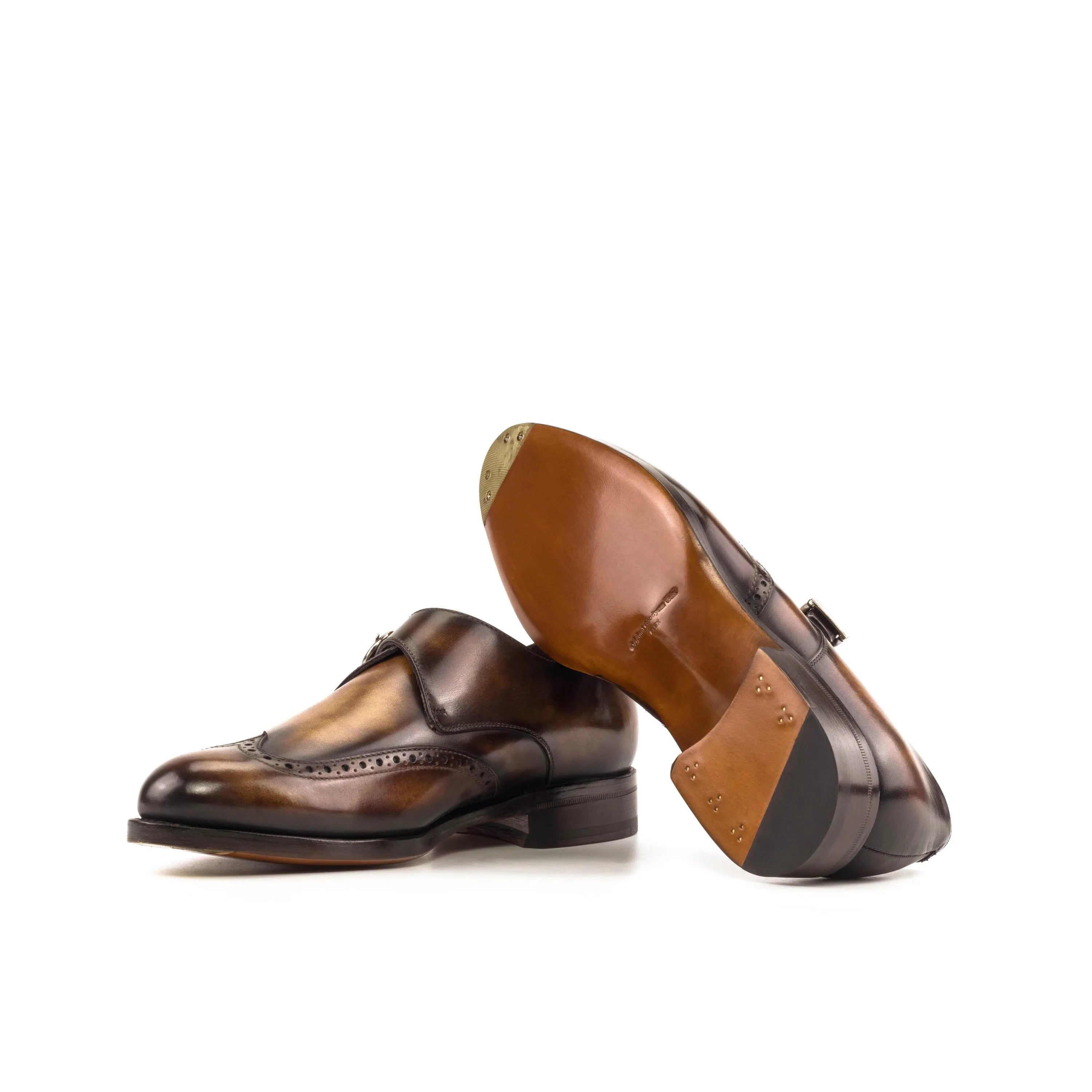 Nar Patina Single Monk brown leather patina single monk shoes