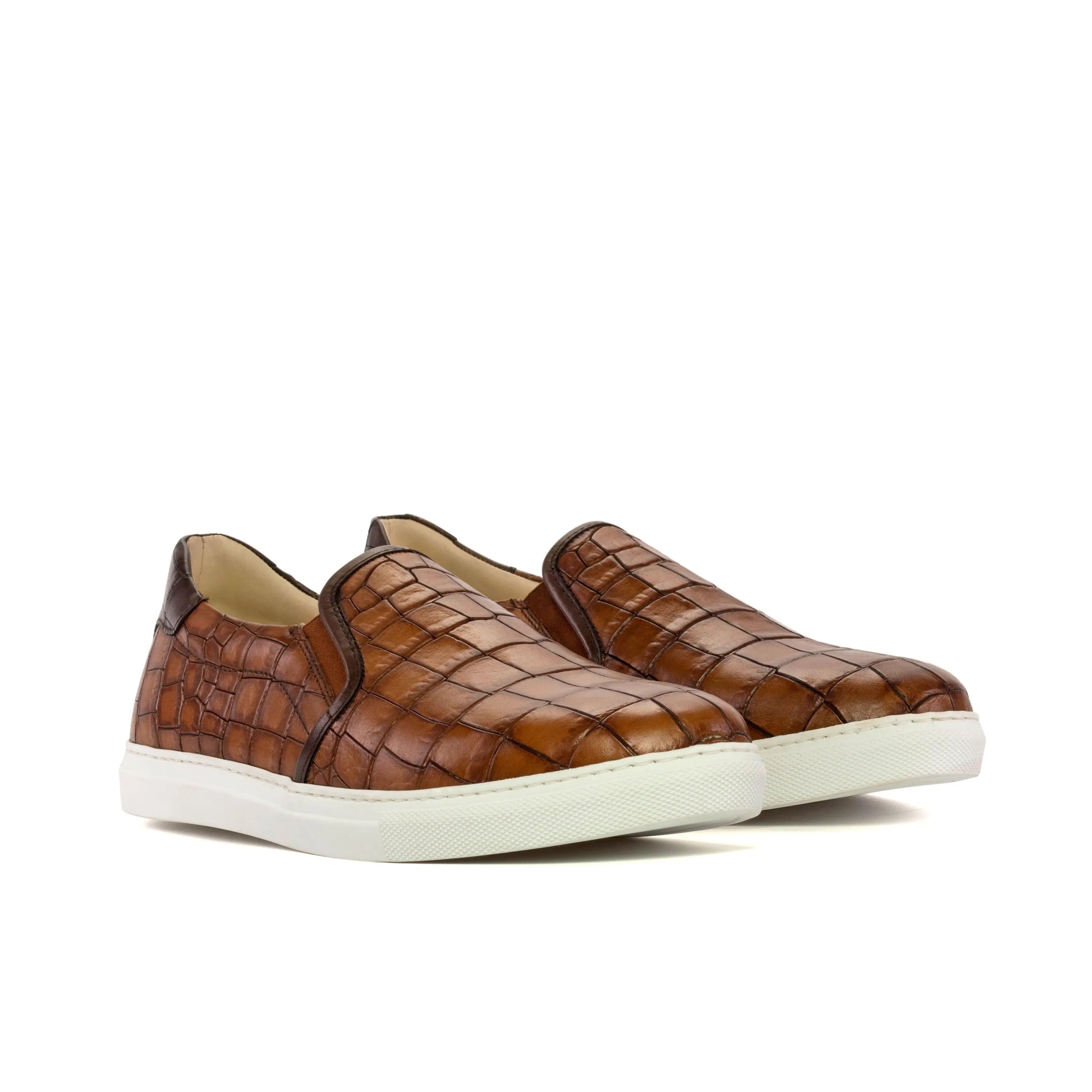 Nino slip brown leather slip-on sneakers with painted croco detail
