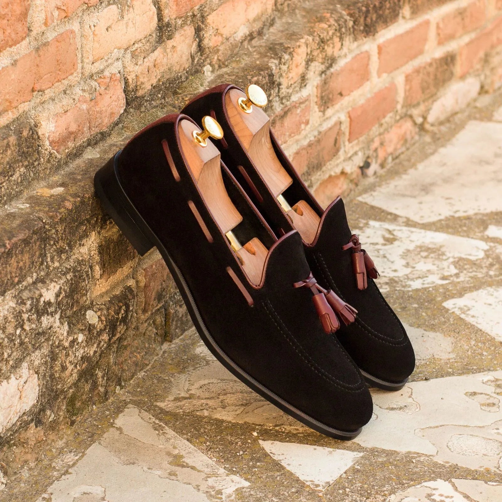 Nonda loafers: black suede tassel luxury bespoke shoes for men