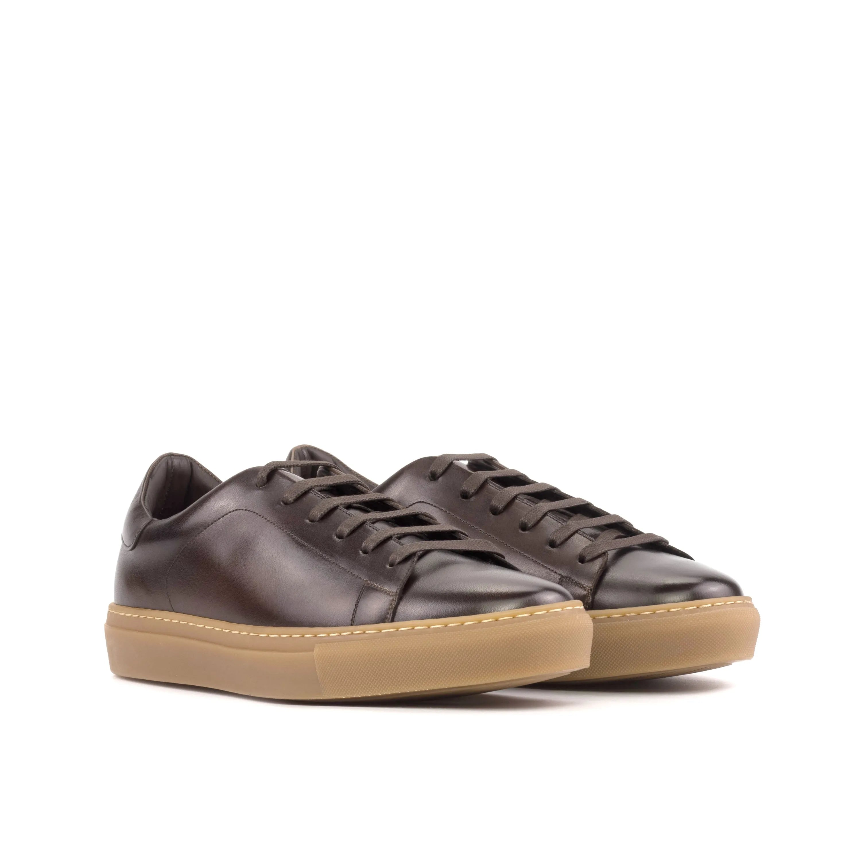 Pair of brown leather Ophelio trainer sneakers with cupsole