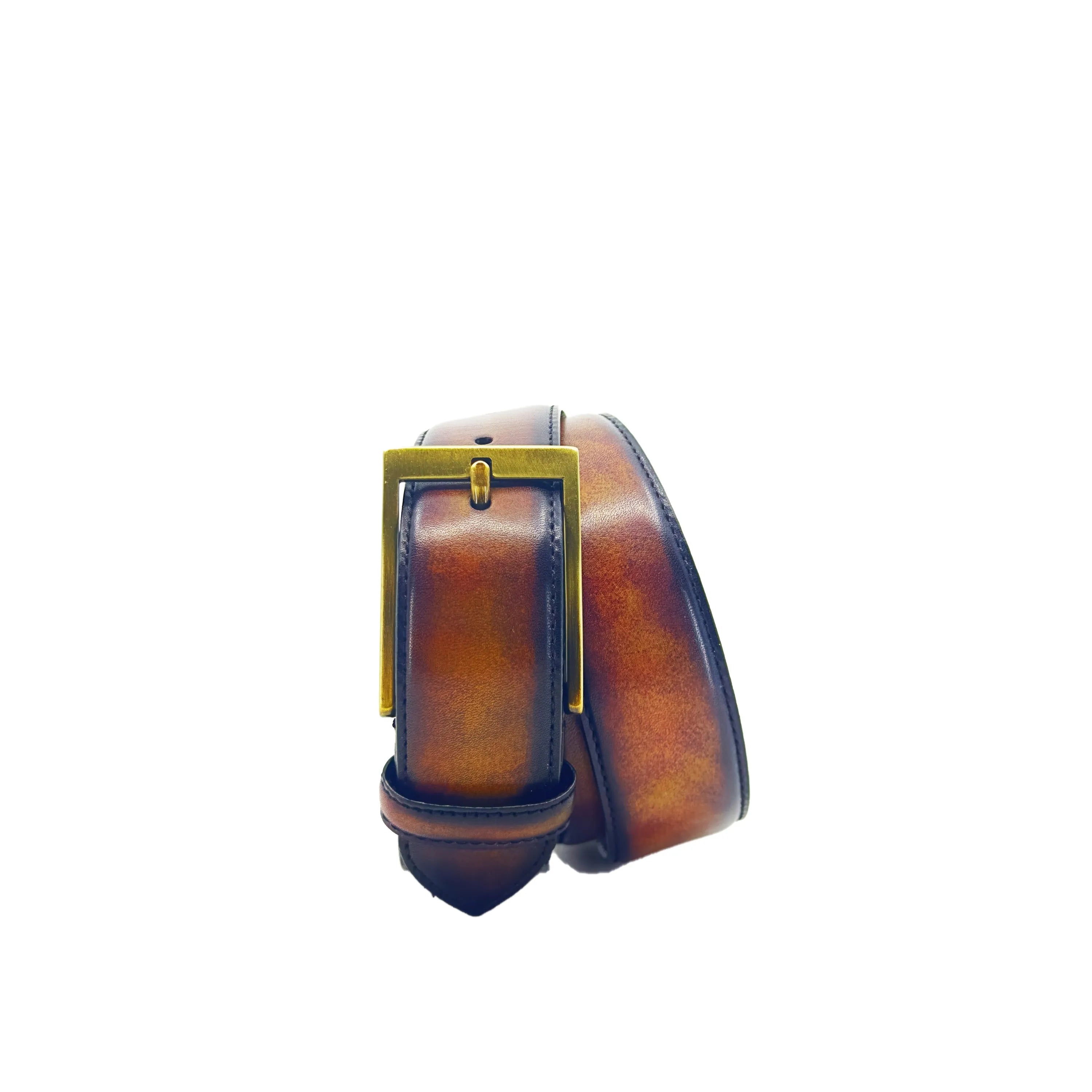 Raigon Patina Hamptons brown leather belt with gold buckle
