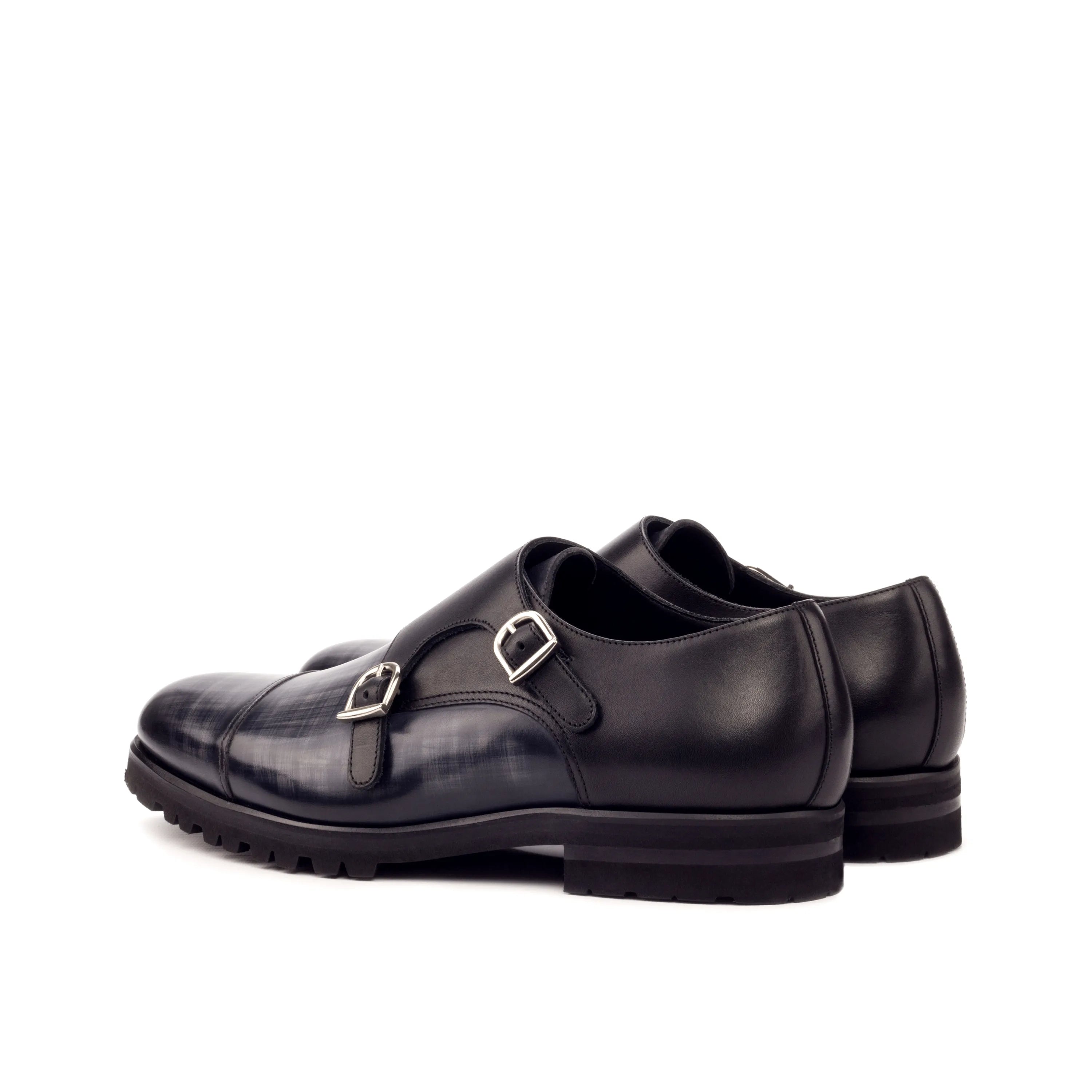 Ramses double monk patina black leather shoes back view