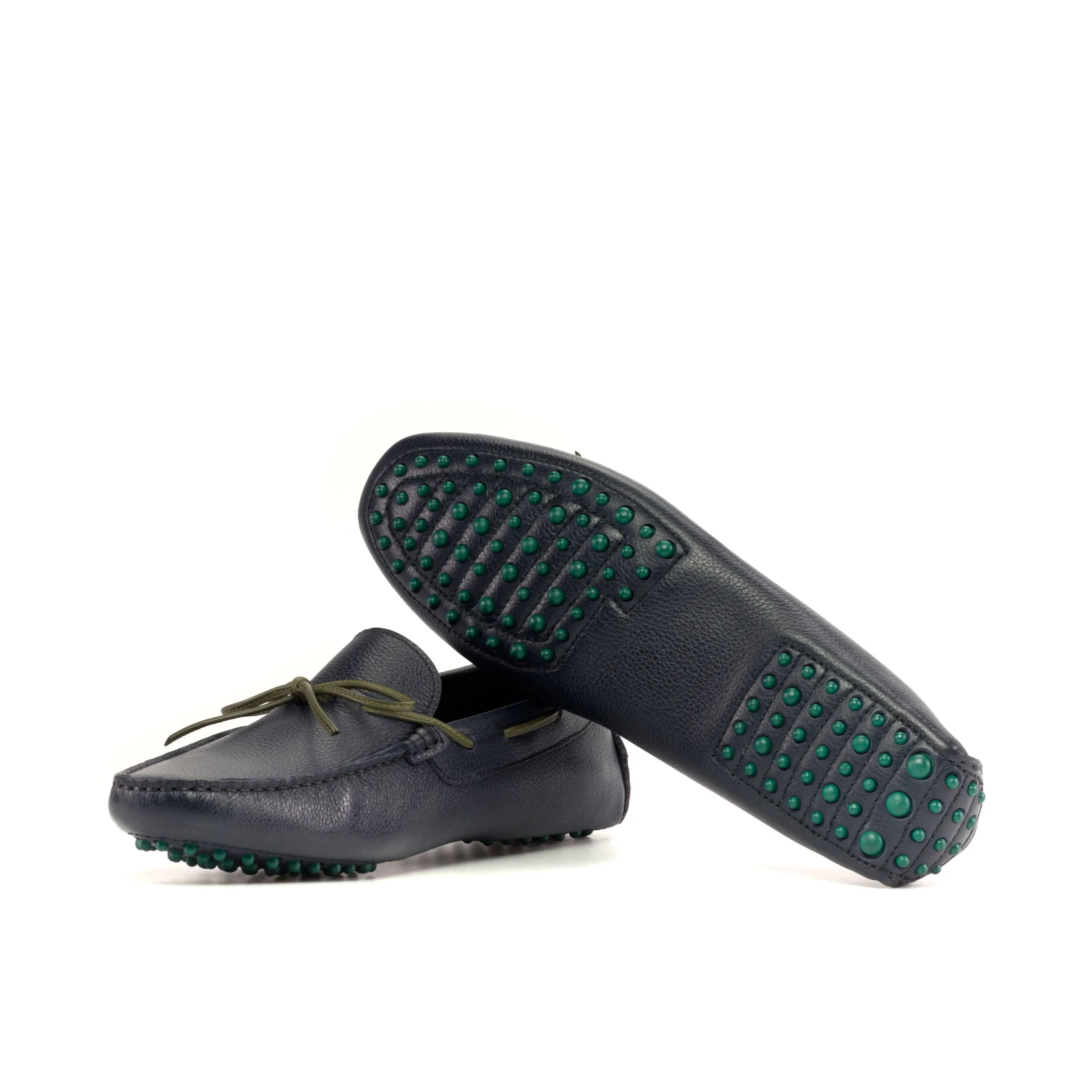 Riva Driver navy leather driving shoes with hand-painted patina