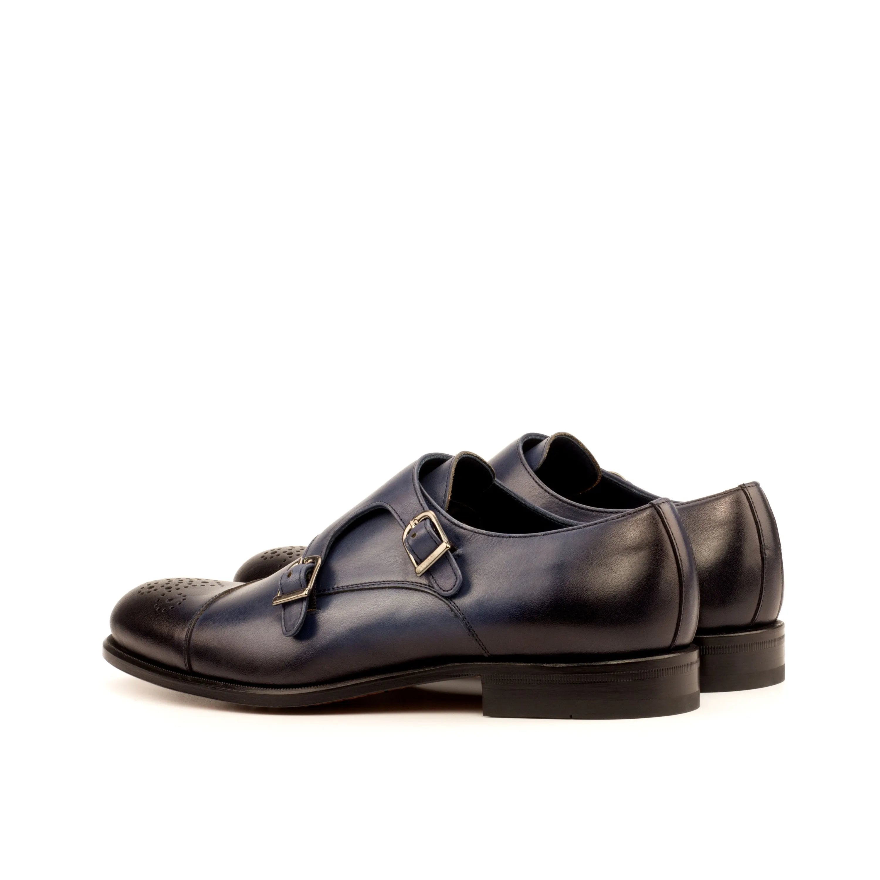 Rivo double monk shoes in blue leather pair