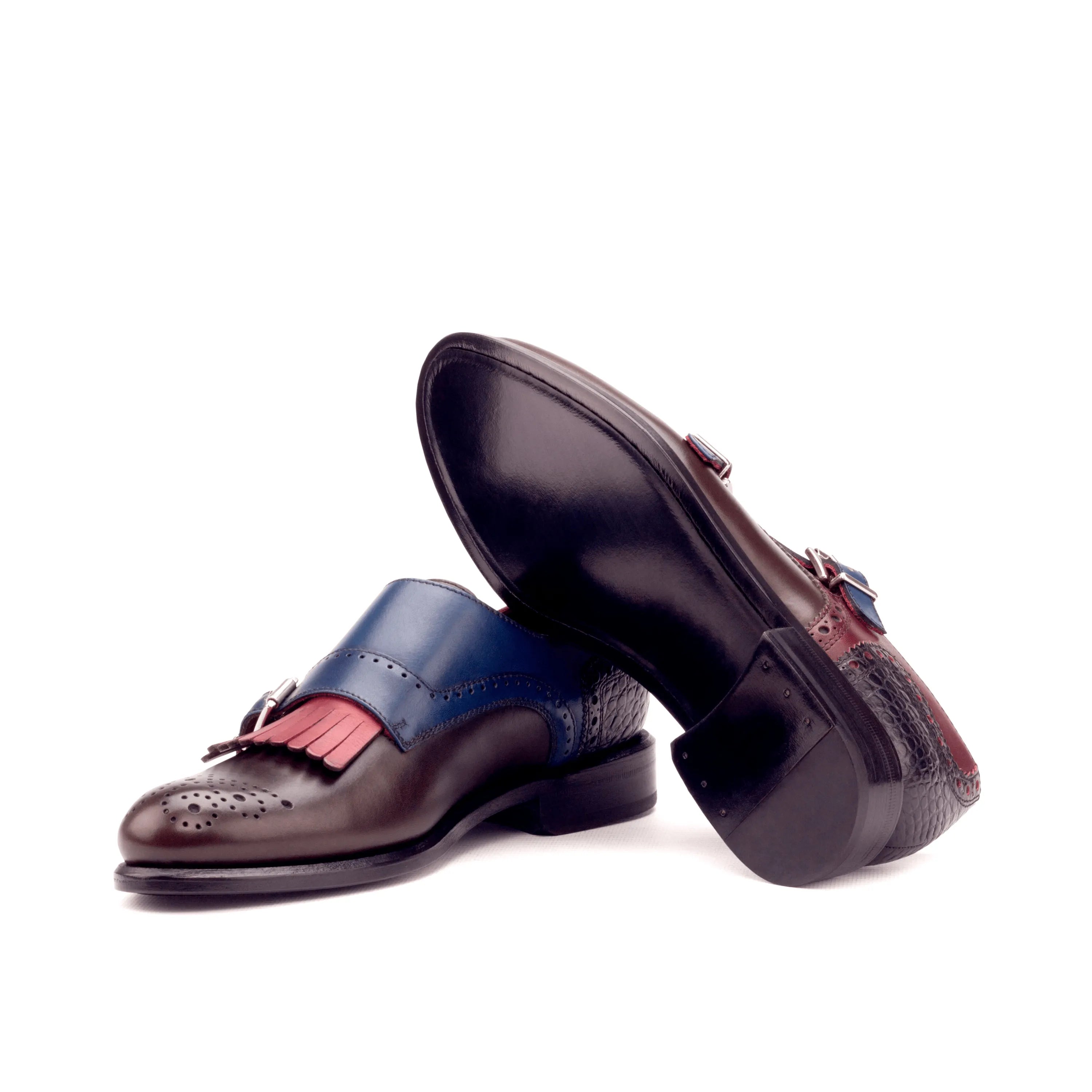 Rosa Kiltie unisex monk strap two-toned painted calf leather shoes