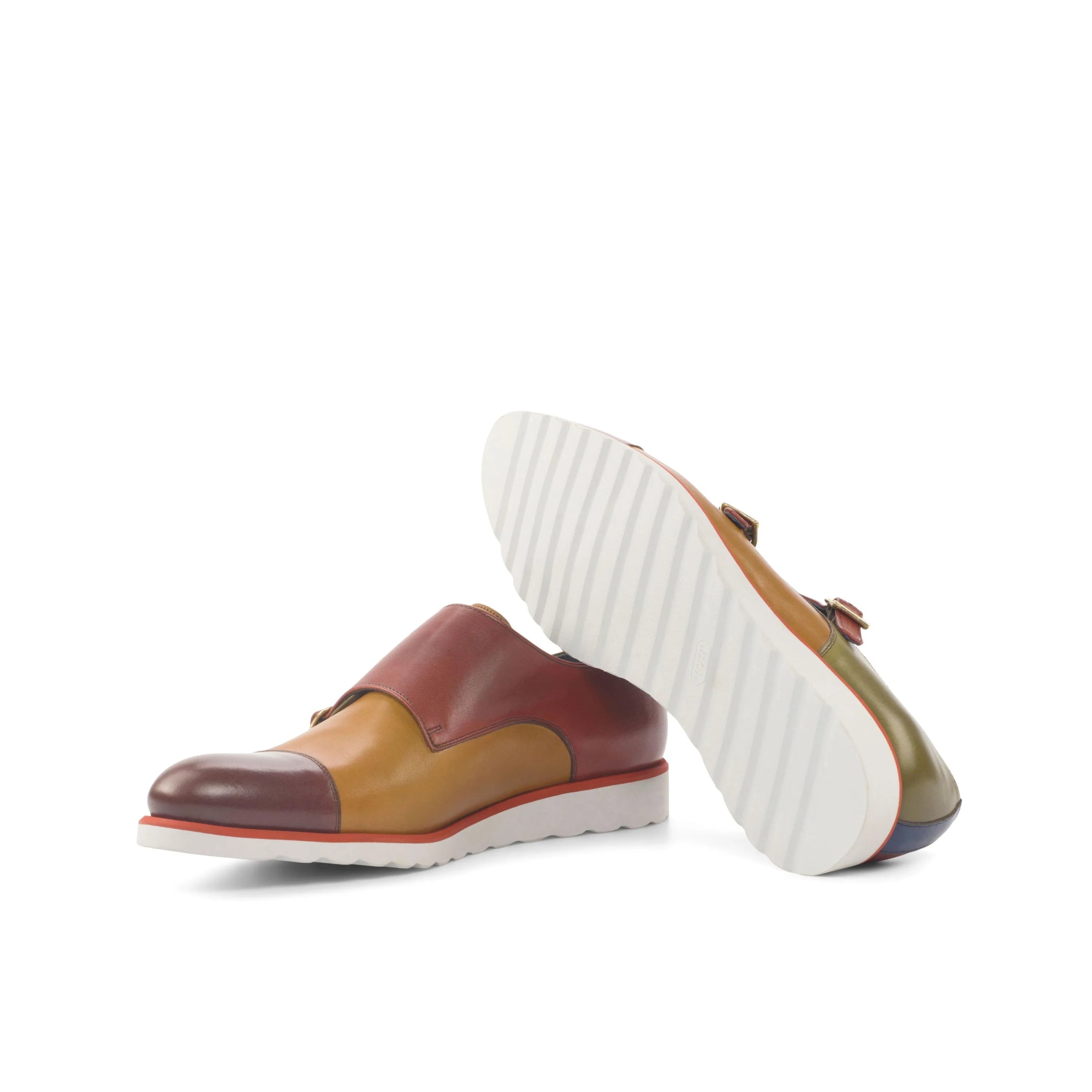 Ryan double monk shoes in two-toned painted calf leather