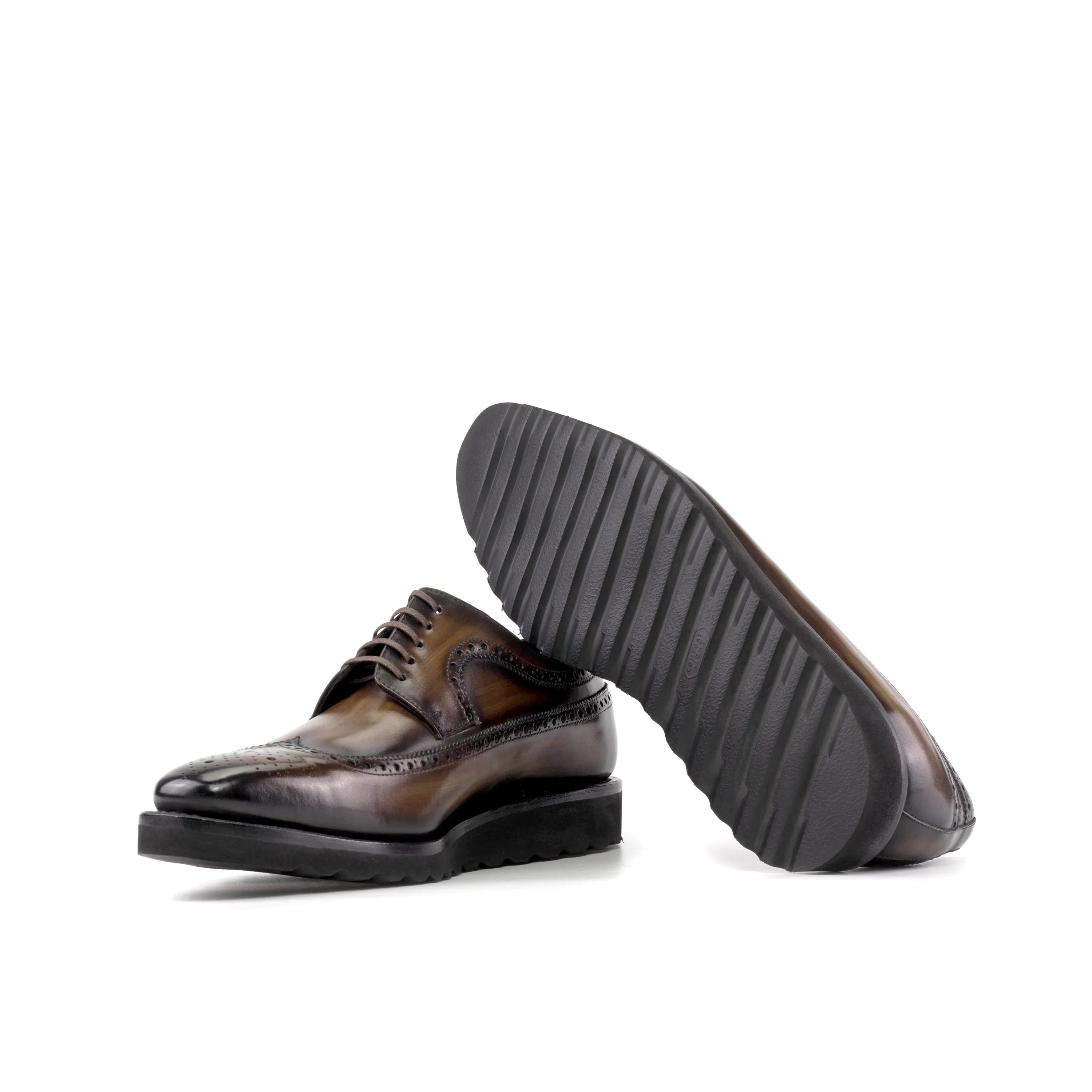 Saif Patina Longwing Blucher brown leather dress shoes