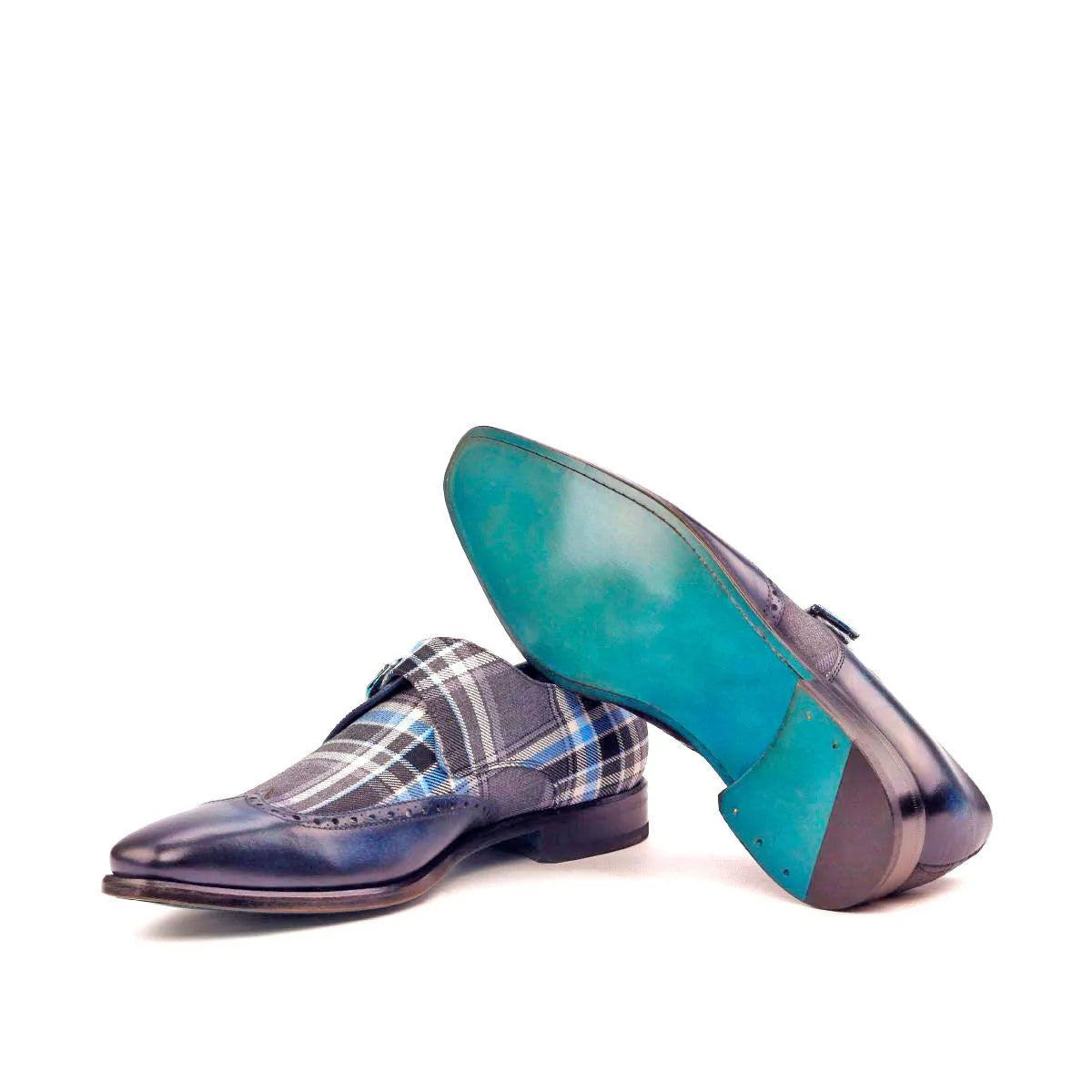 Salute single monk patina plaid shoes back view