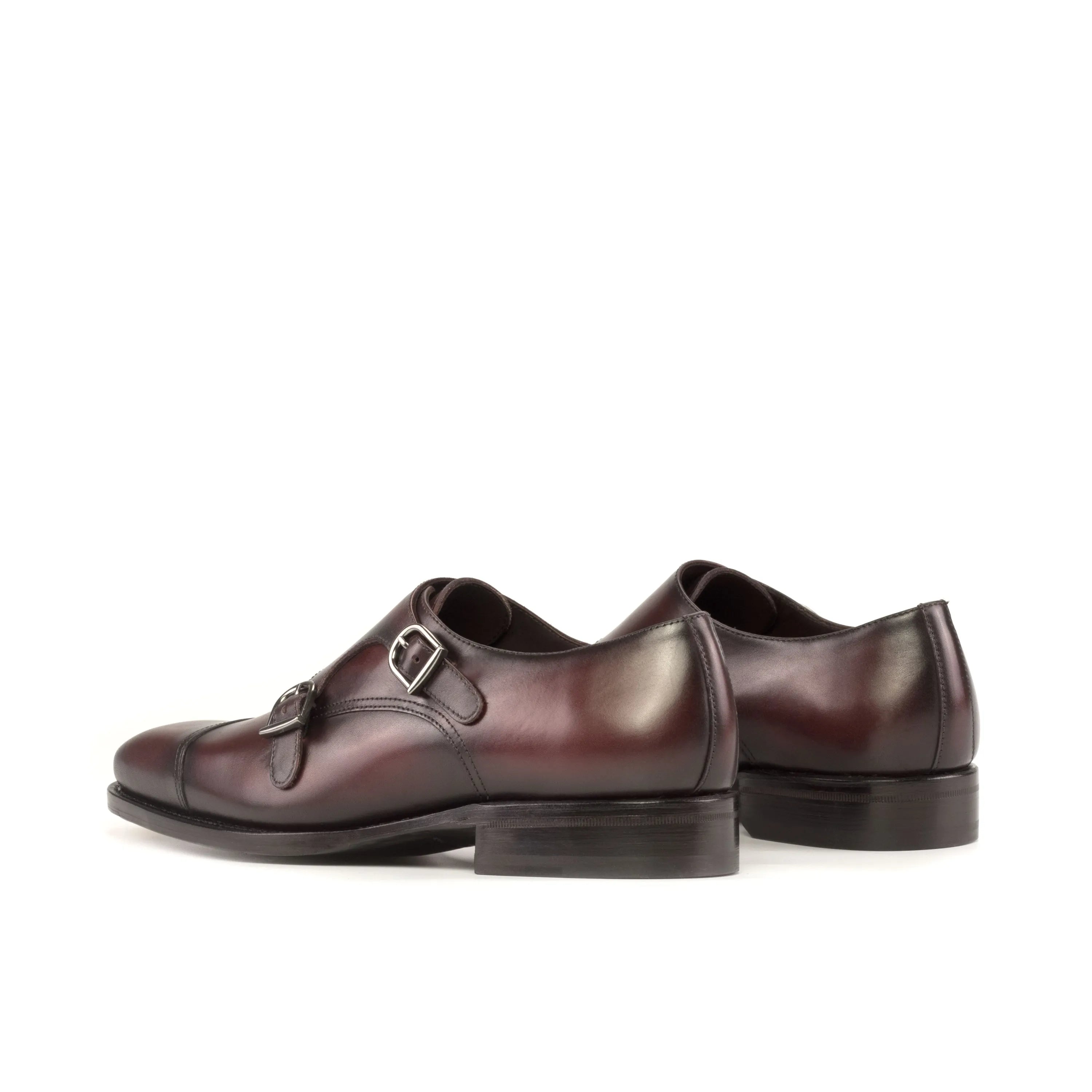 Burgundy leather Sarg Double Monk shoes, double monk strap detail