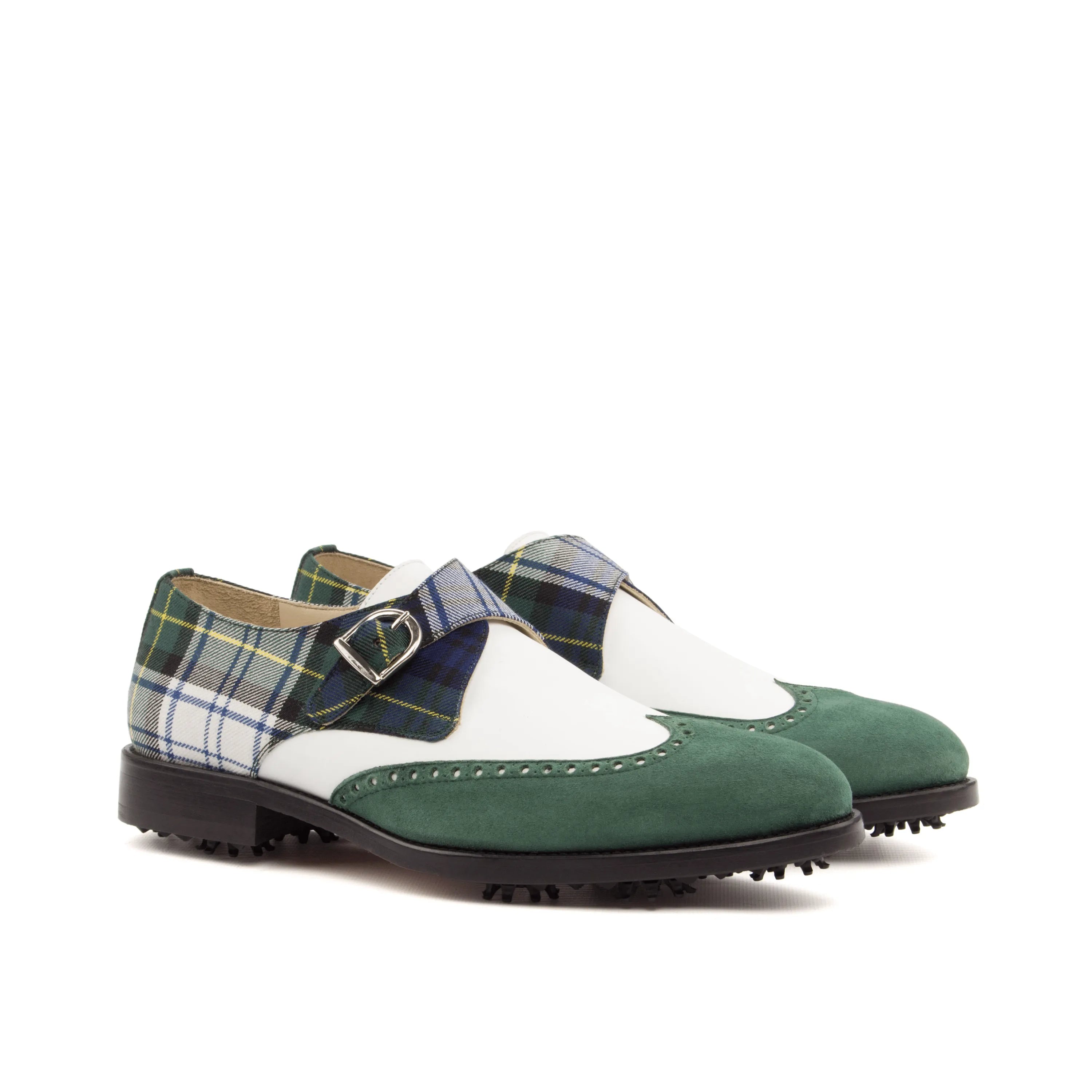 Scopas Single Monk green plaid brogue golf shoes