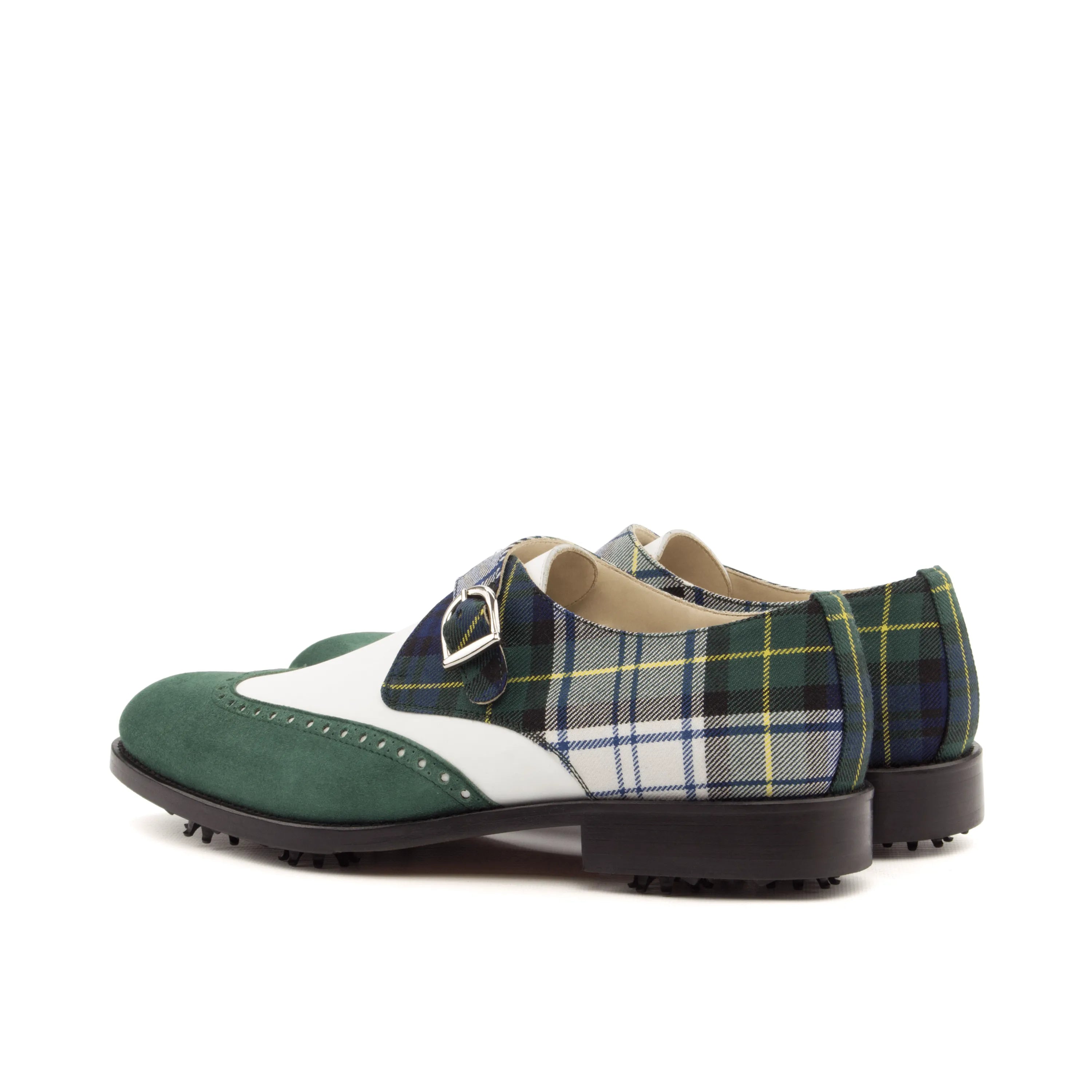 Scopas Single Monk green plaid brogue golf shoes