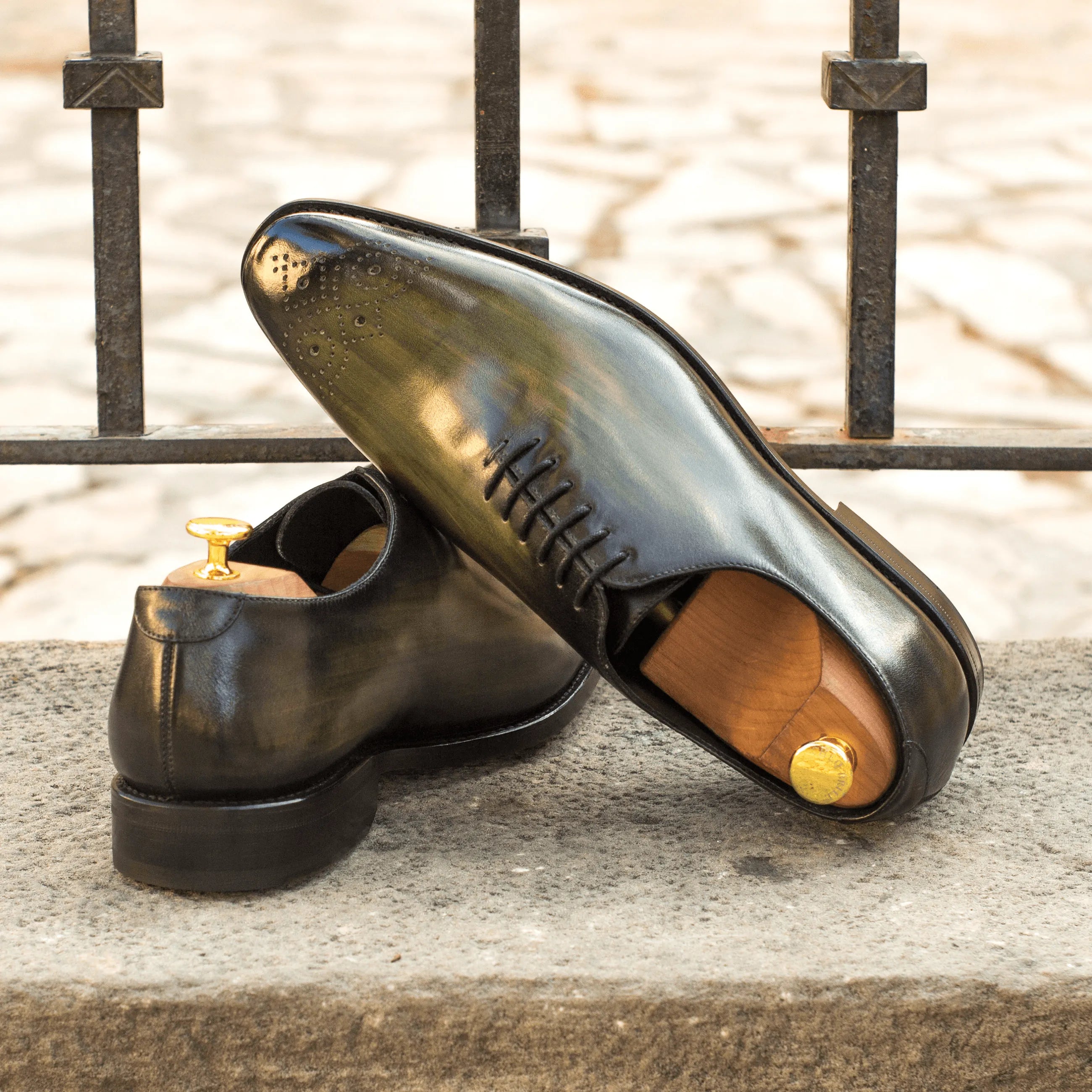 Seke whole cut patina II luxury gray leather dress shoes