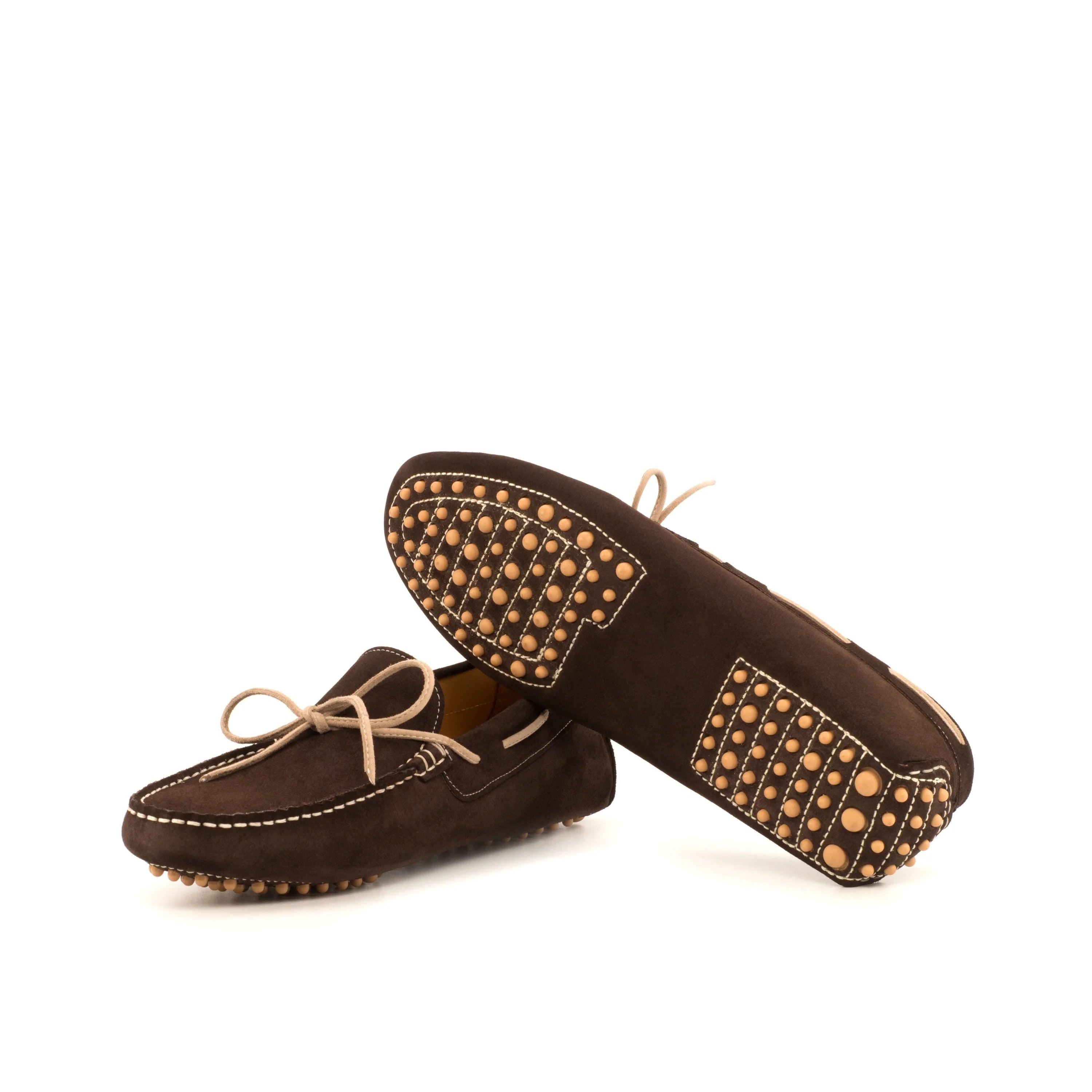 Silver Harbor Driver brown leather loafers with studded soles for men casual shoes