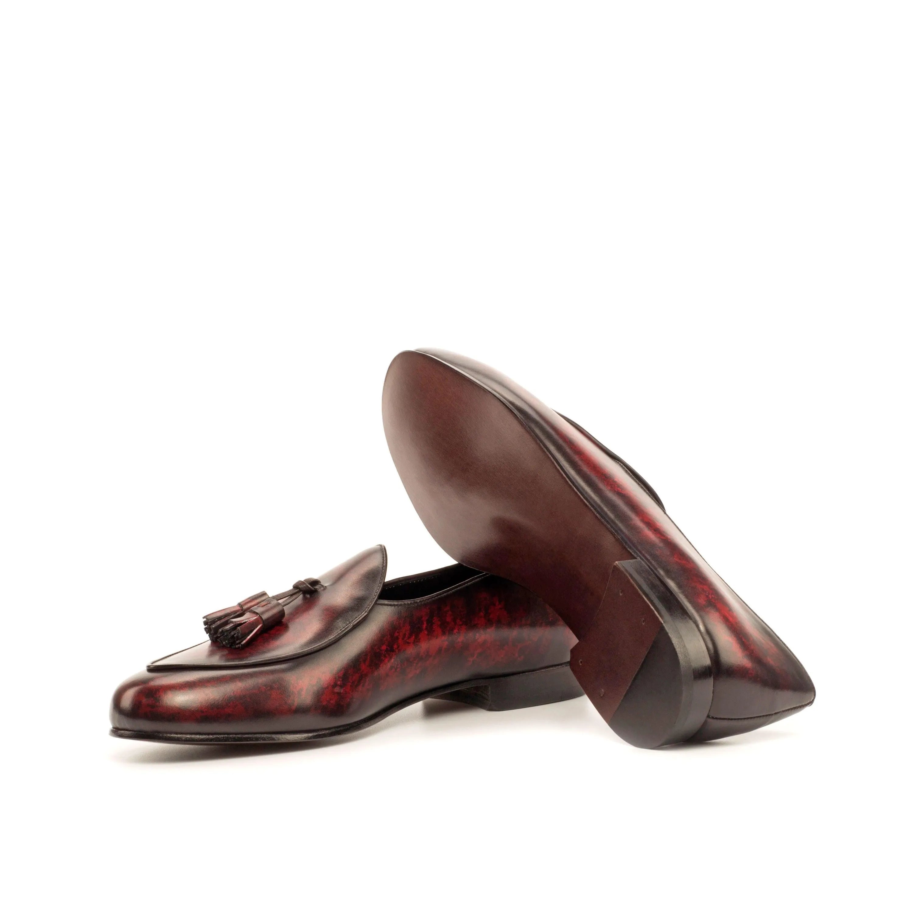 Burgundy leather tassel loafers on SoLo Patina Belgian Slipper II