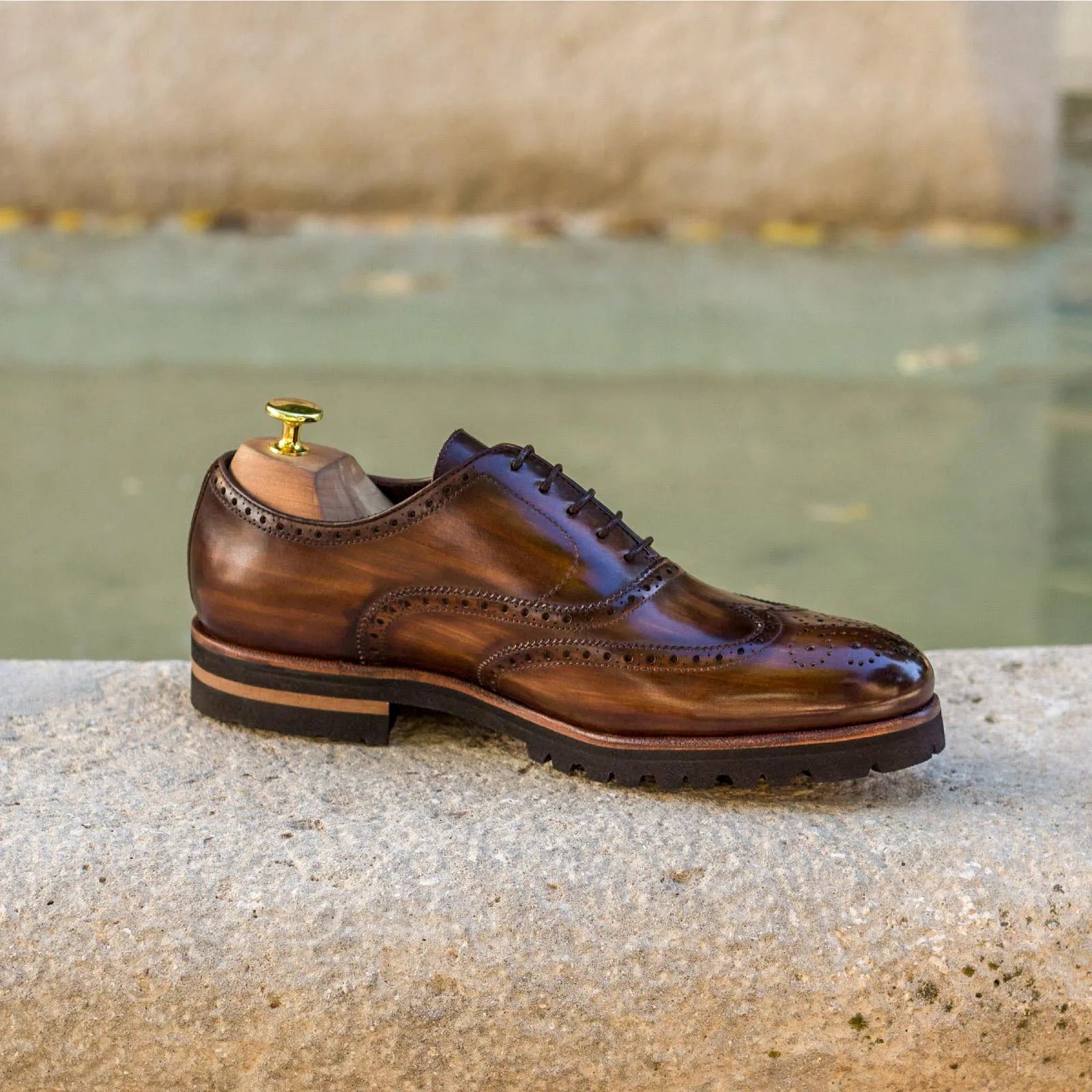 Southeast full brogue brown leather wingtip dress shoes for men