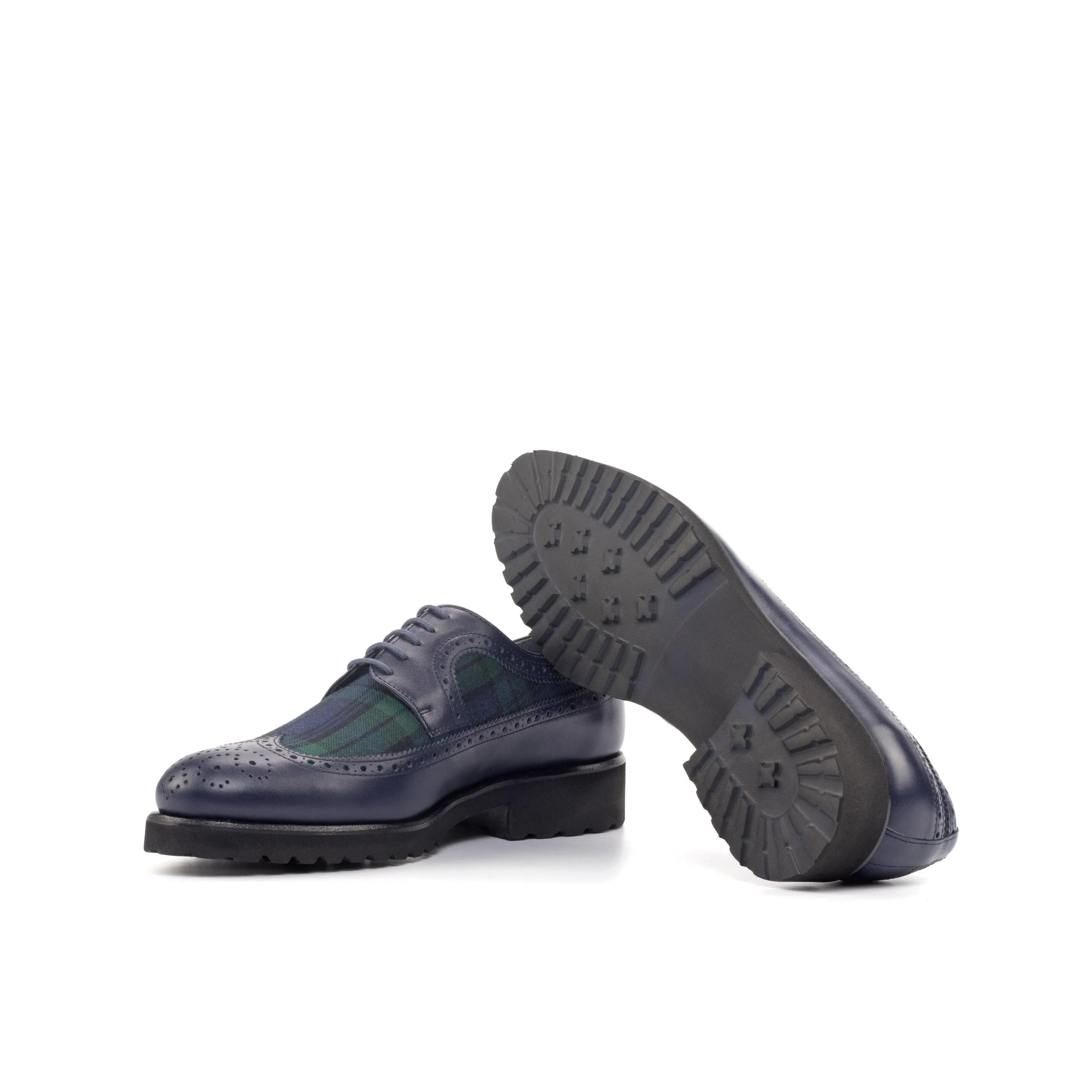 Ss14 longwing blucher shoes in blue leather and tartan brogue
