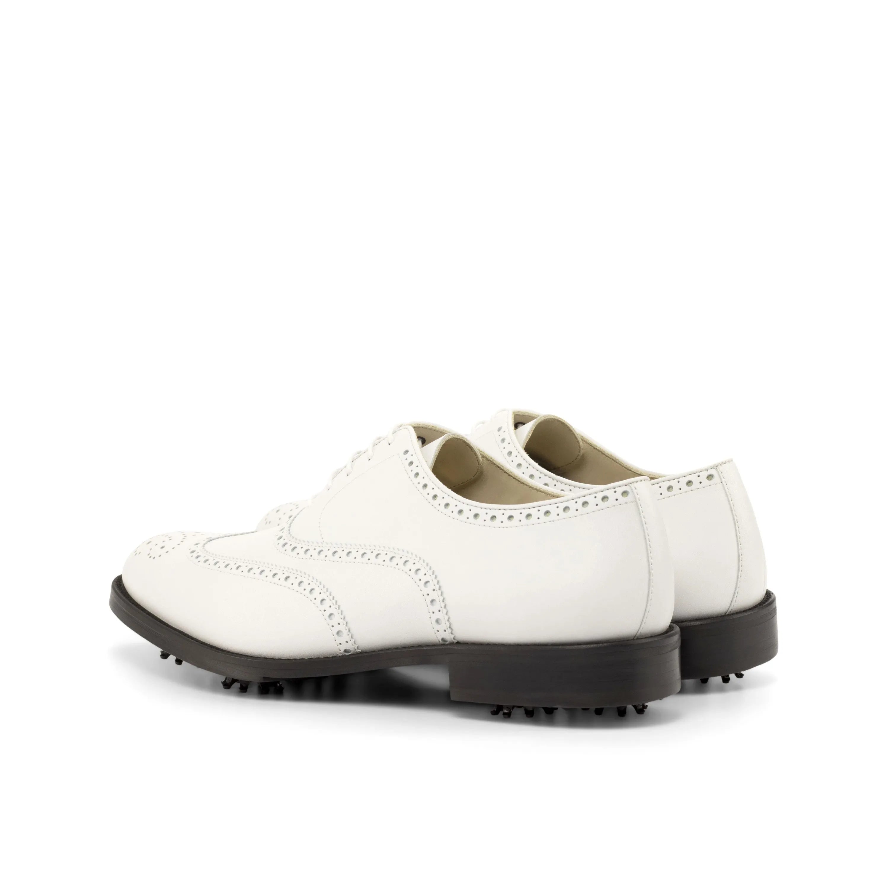 White leather Stan Full Brogue golf shoes back view