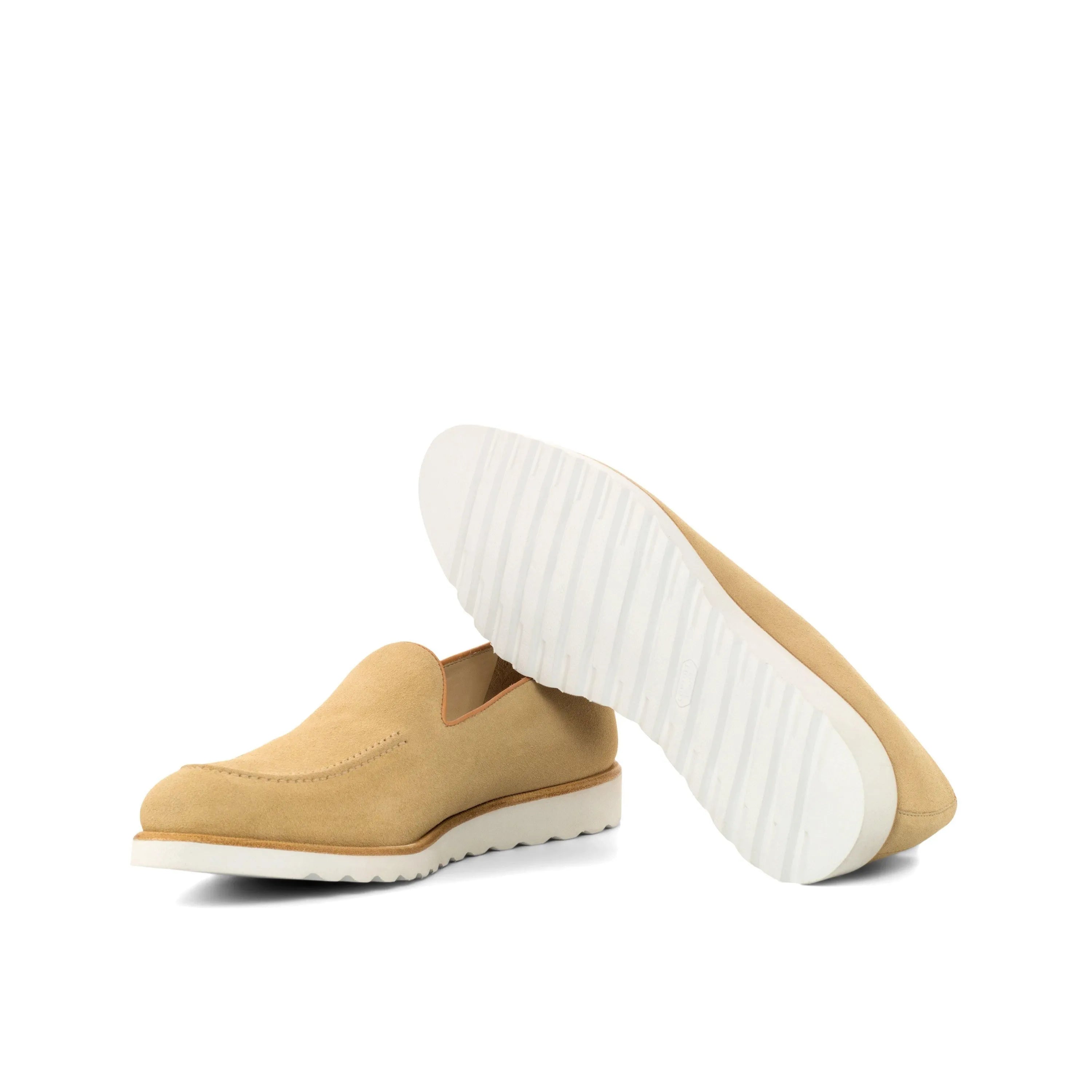 Tan Sundays Loafers II with rounded toe, luxury bespoke suede loafers for men