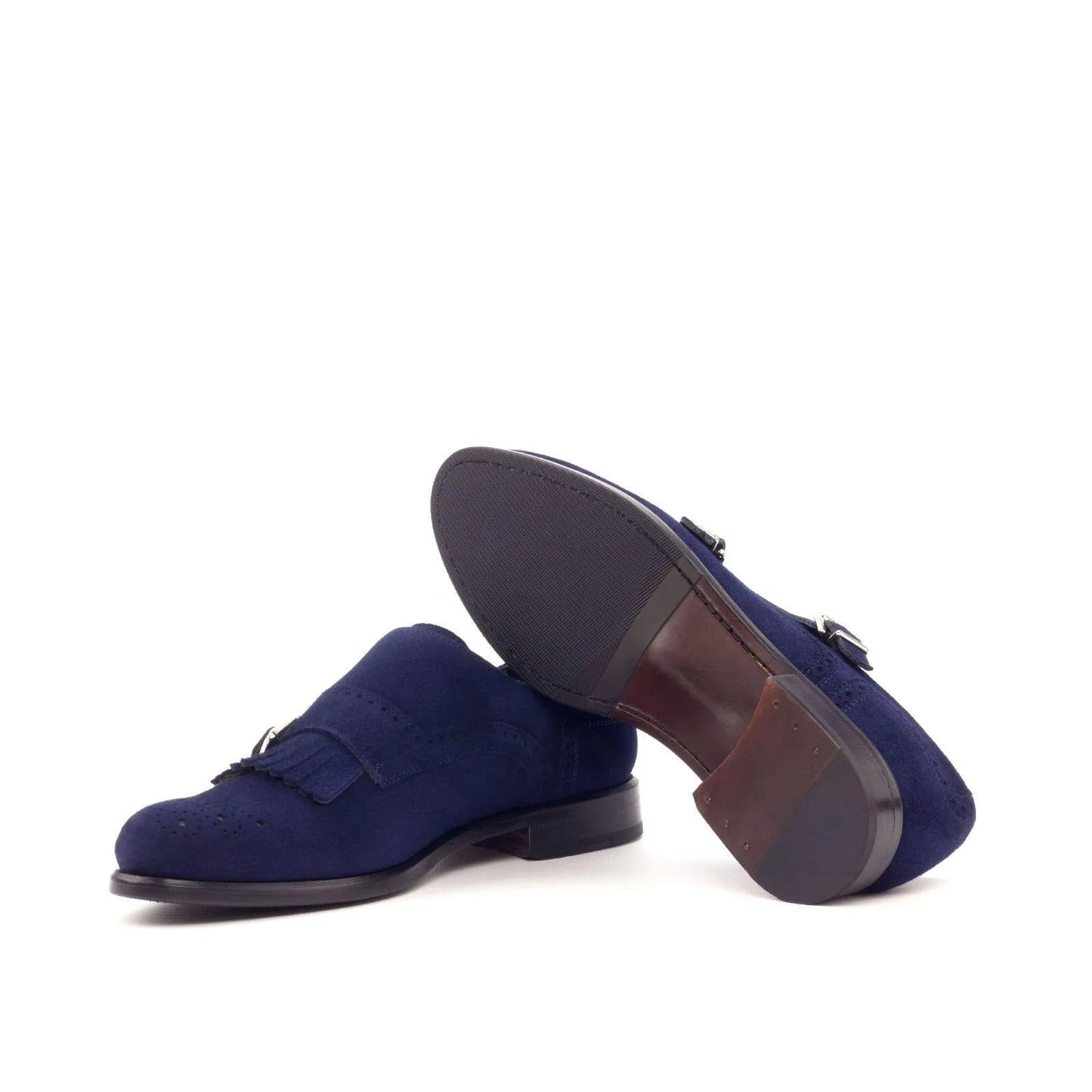 Susan Kiltie unisex monk strap blue suede shoes pair