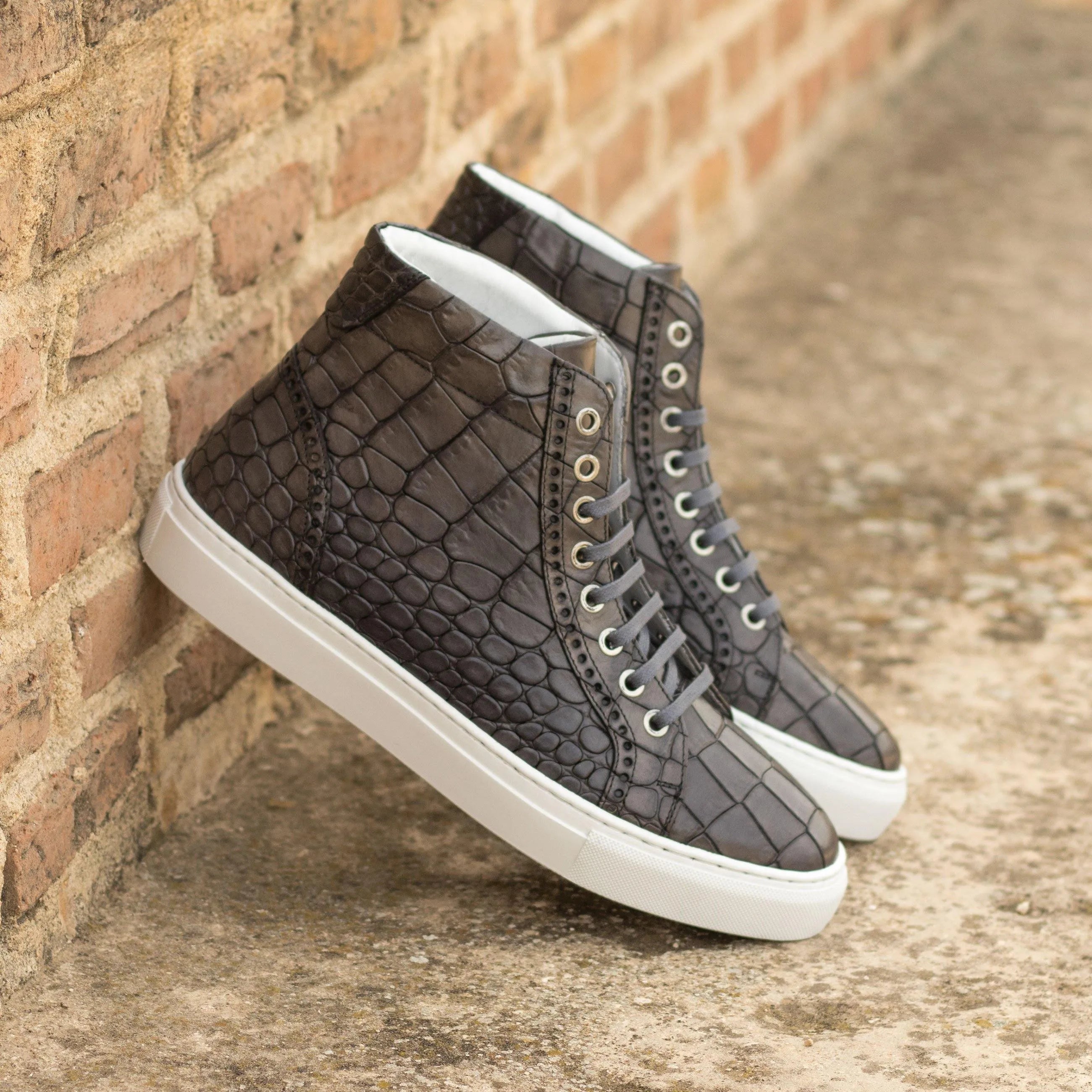 Gray crocodile high kicks sneakers T9 High Kicks back view