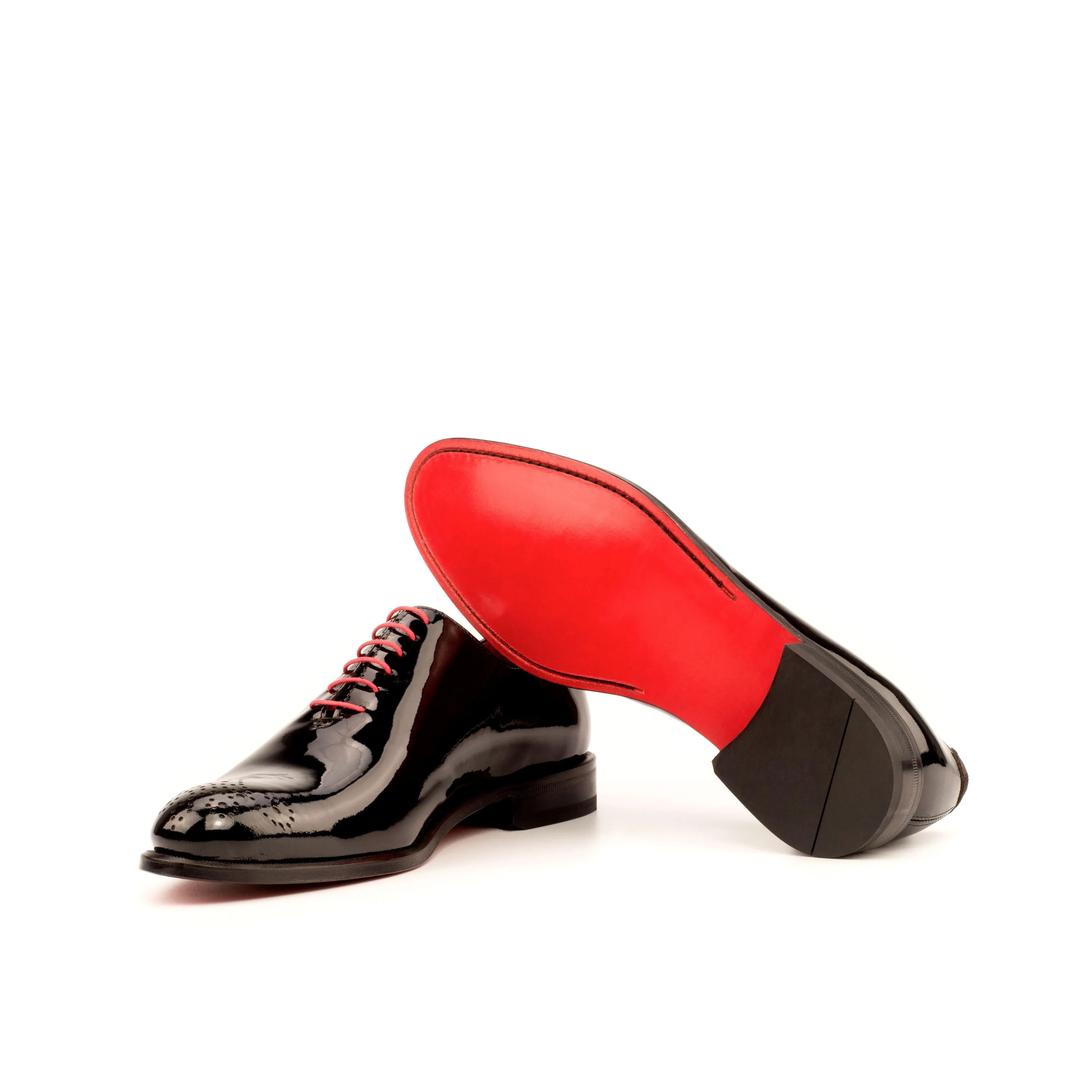 Tetawkin whole cut shoes with shiny black finish and red soles