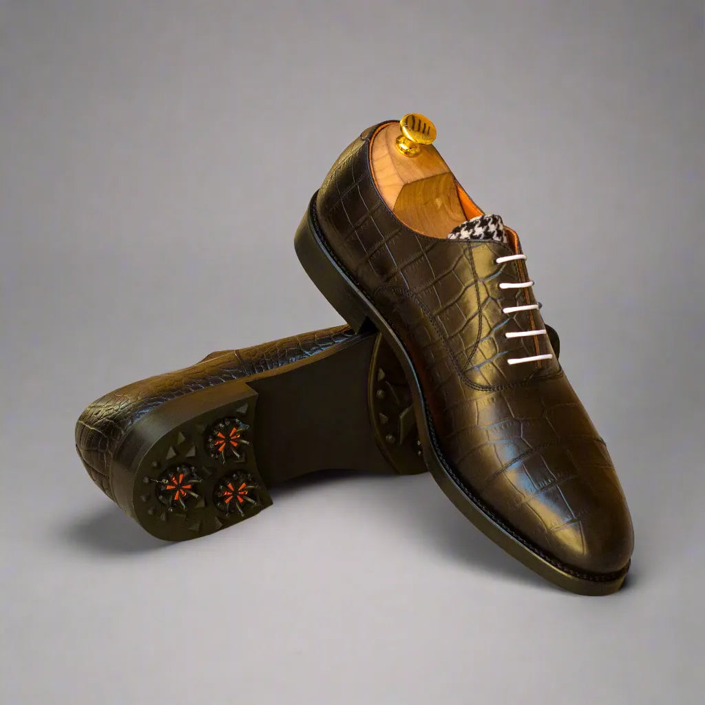 Toros oxford golf shoes in brown crocodile pattern