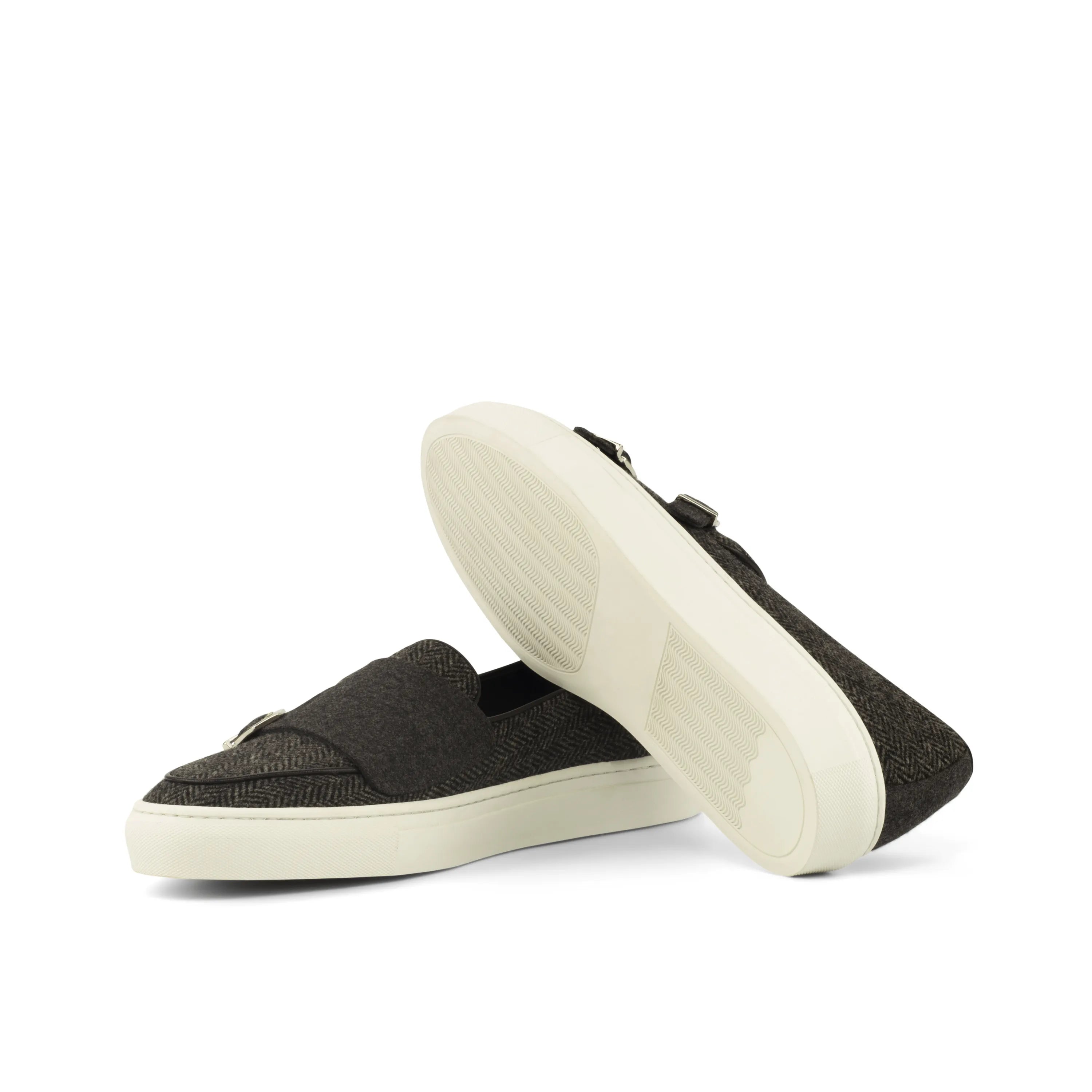 Trove monk sneaker: black slip-on shoes with white soles