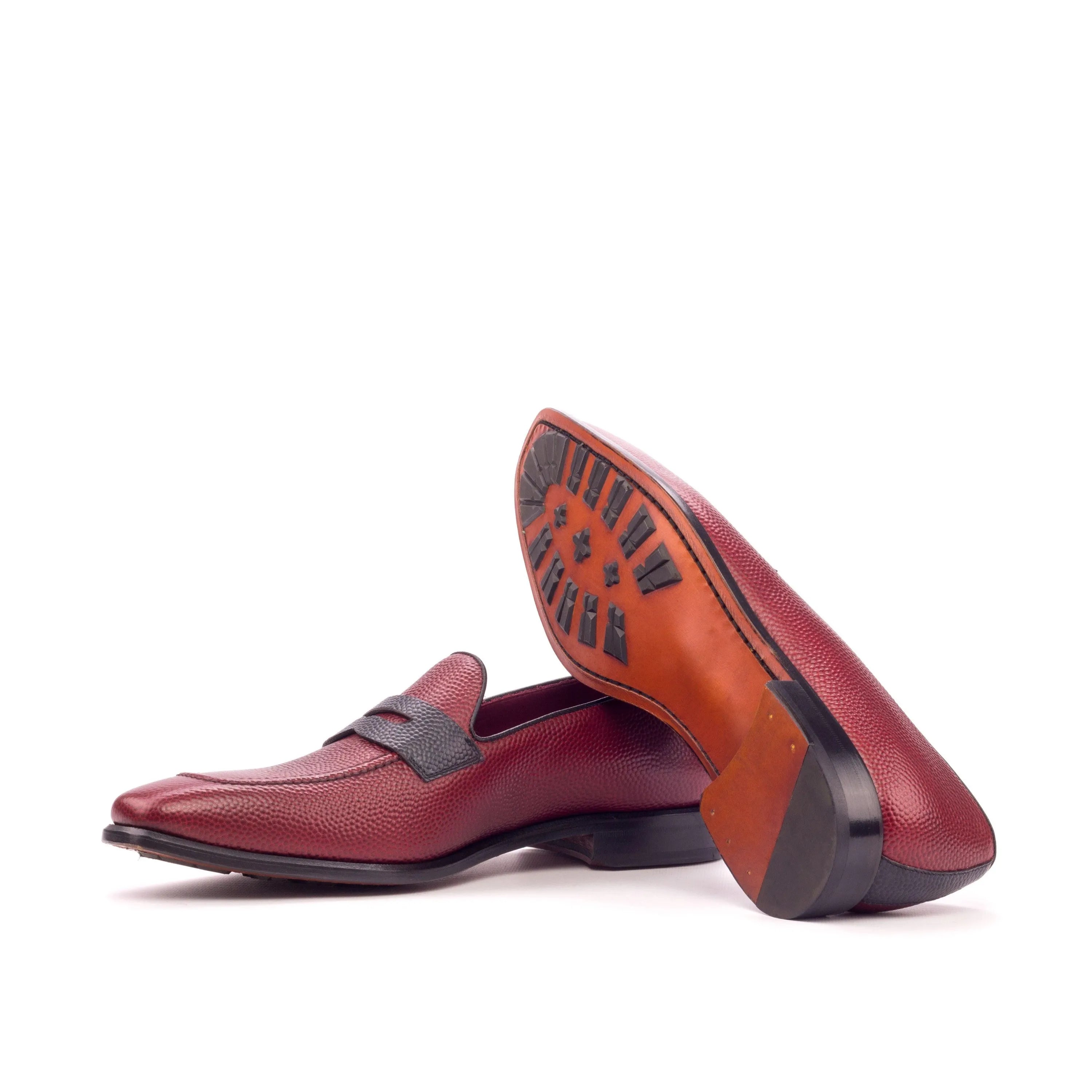 Tzu loafers II burgundy leather penny loafers pebble grain luxury bespoke shoes for men