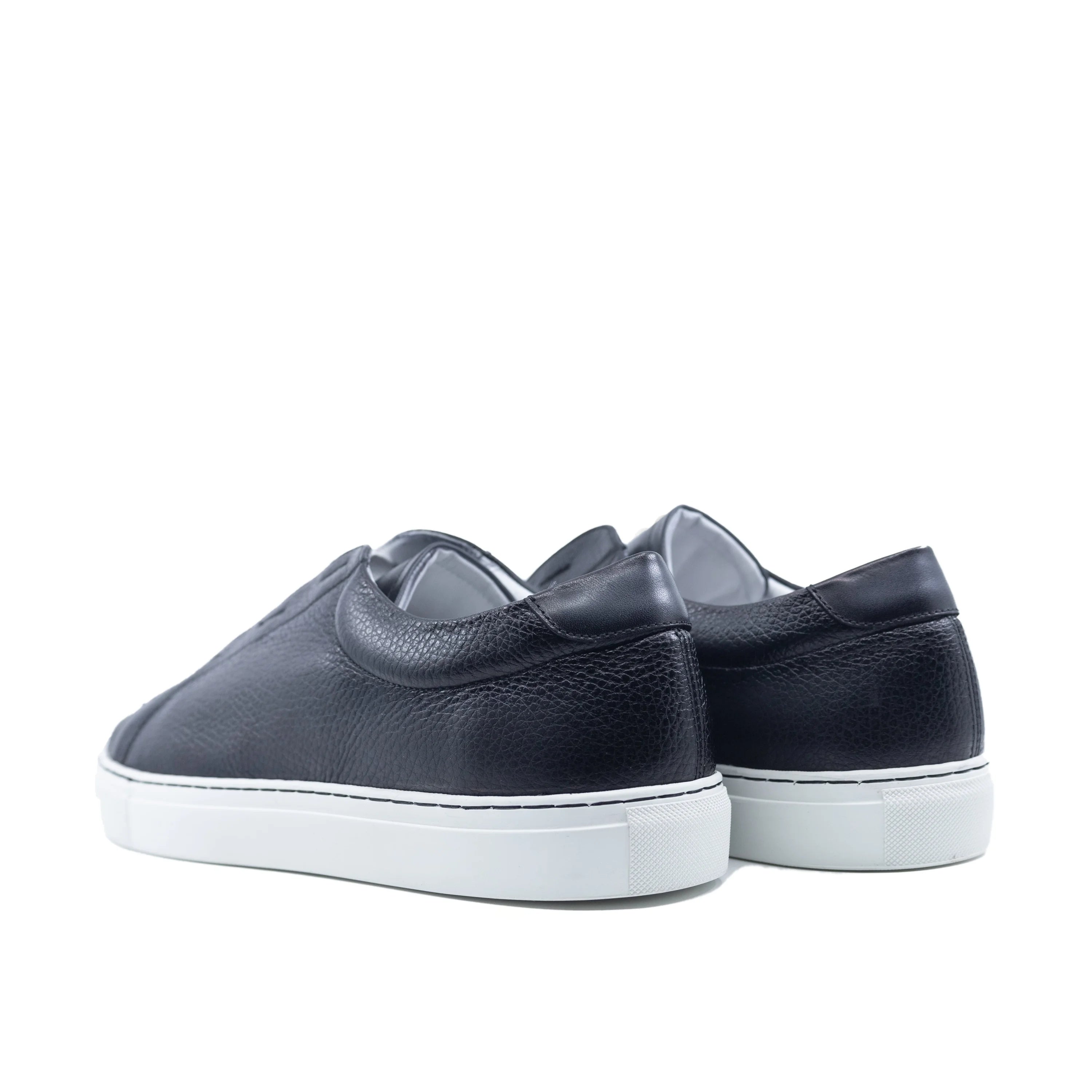 V79 Gavin laceless sneaker in black Italian leather with white soles