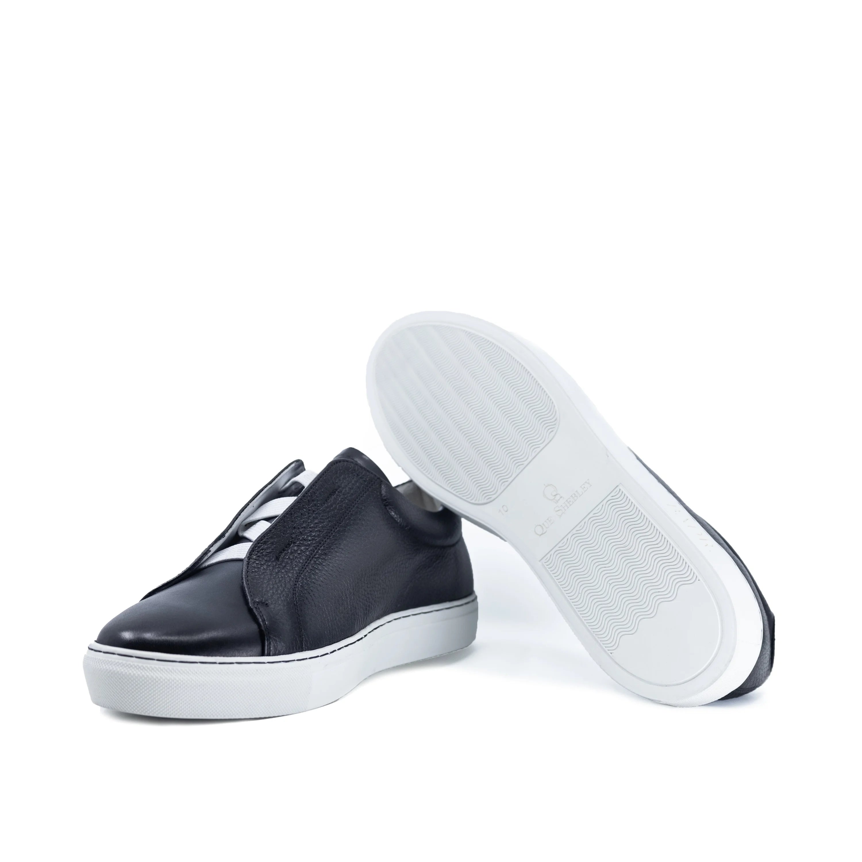 V79 Gavin laceless sneaker in black Italian leather with white sole