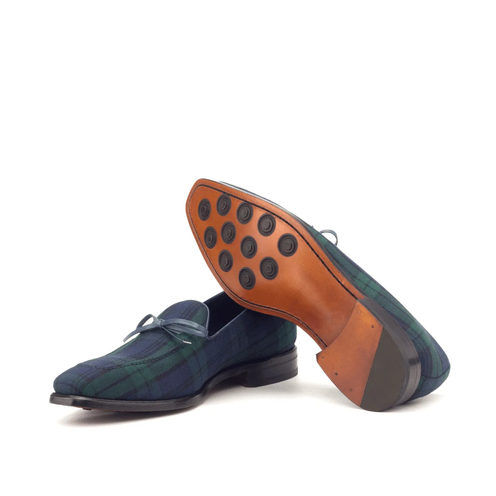 Valdes loafers II in blue green plaid, luxury bespoke shoes for men