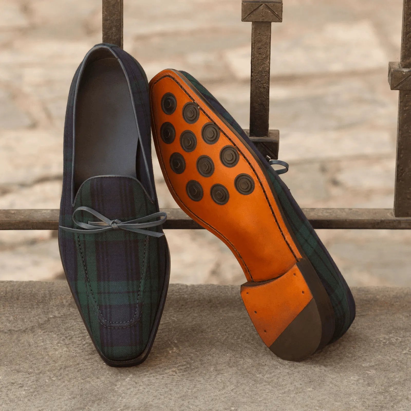 Valdes loafers II in plaid patterned leather, luxury bespoke shoes for men