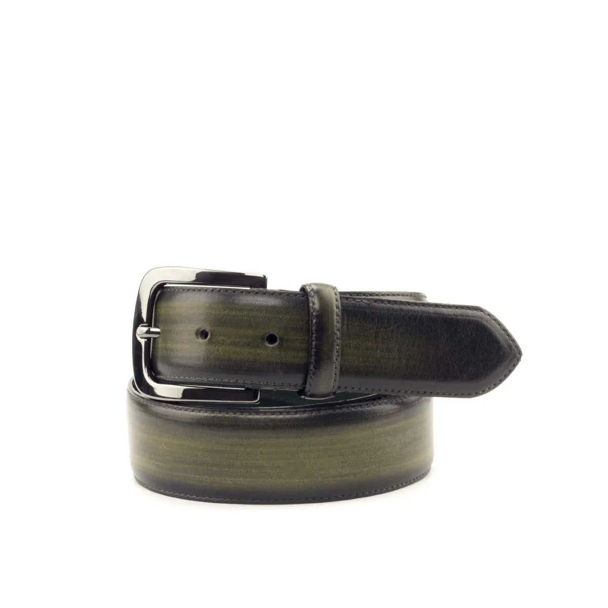 Vito Patina Hampton khaki crust patina green leather belt with silver buckle