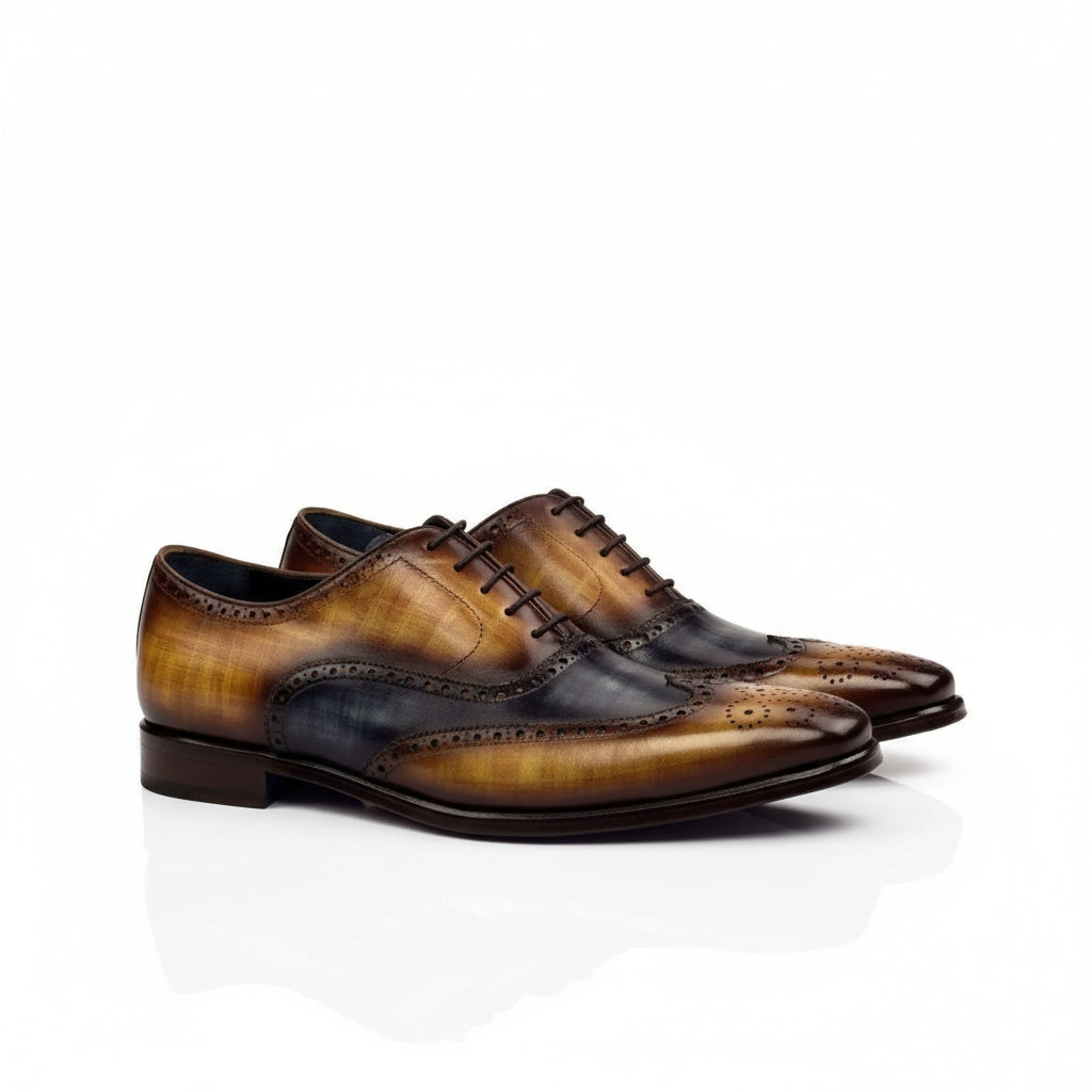 WT Full Brogue Patina two-tone leather brogue patina dress shoes
