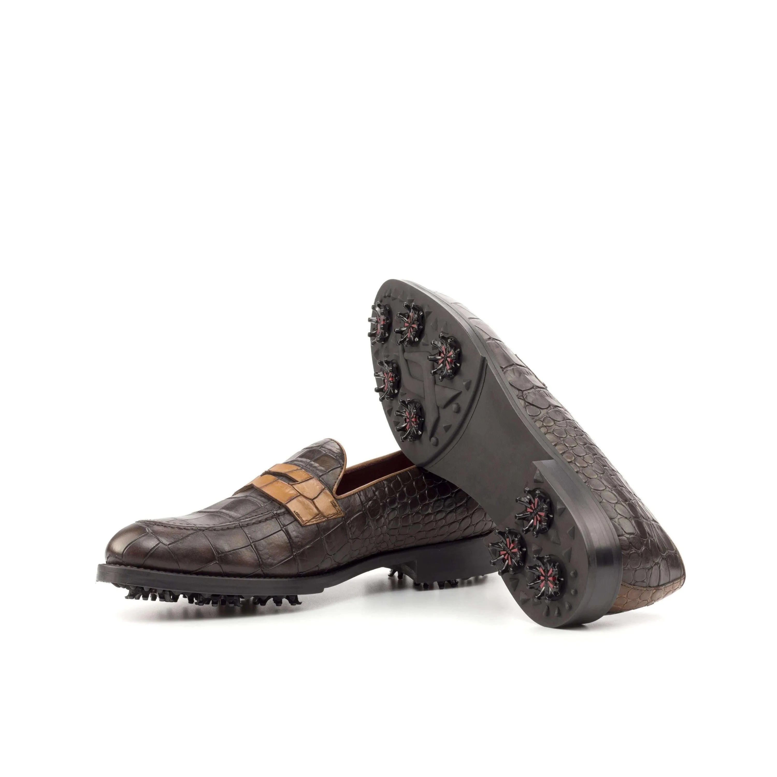 Brown painted croco loafer golf shoes 1918 II med brown