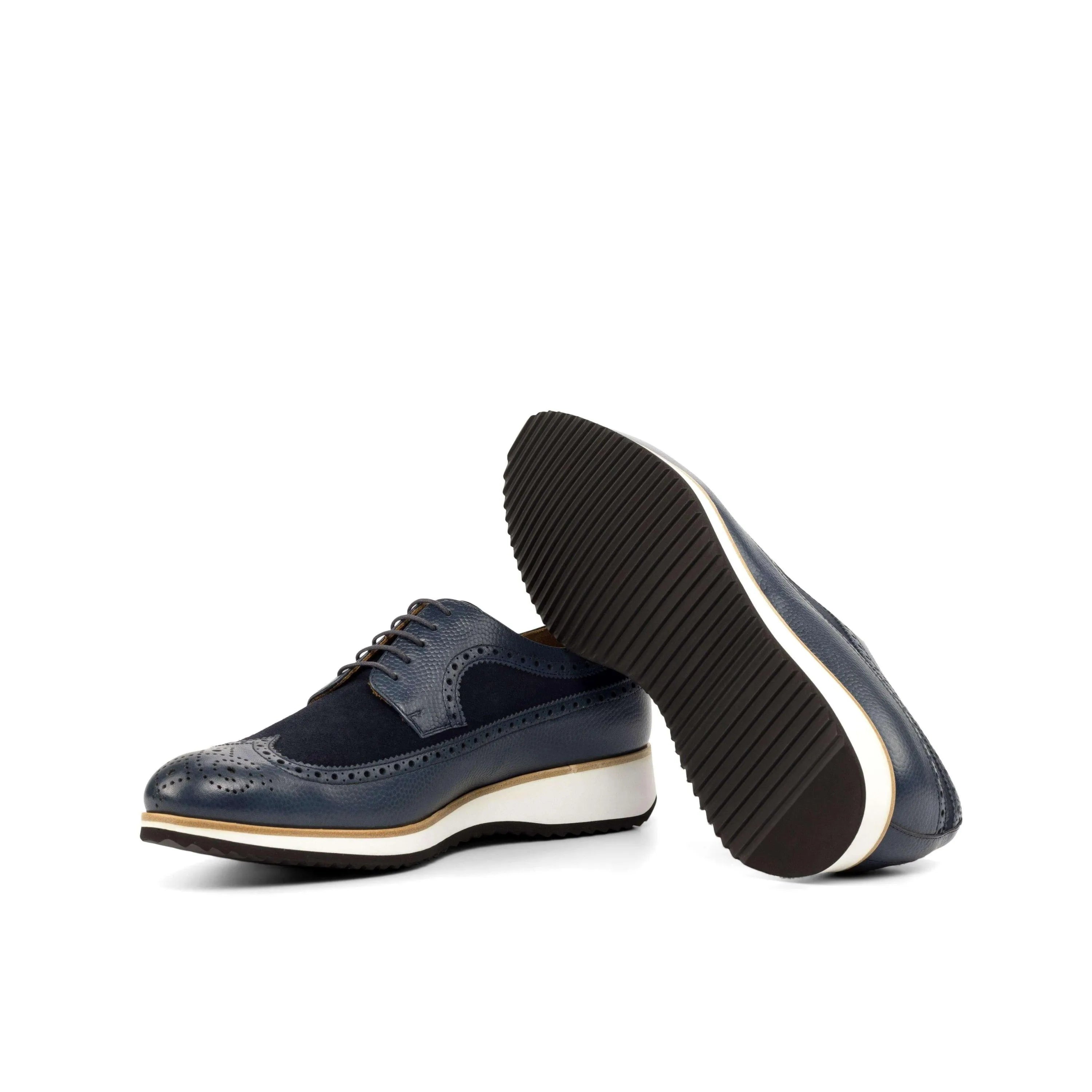 Blue leather suede longwing blucher shoes 300 Longwing Blucher back view