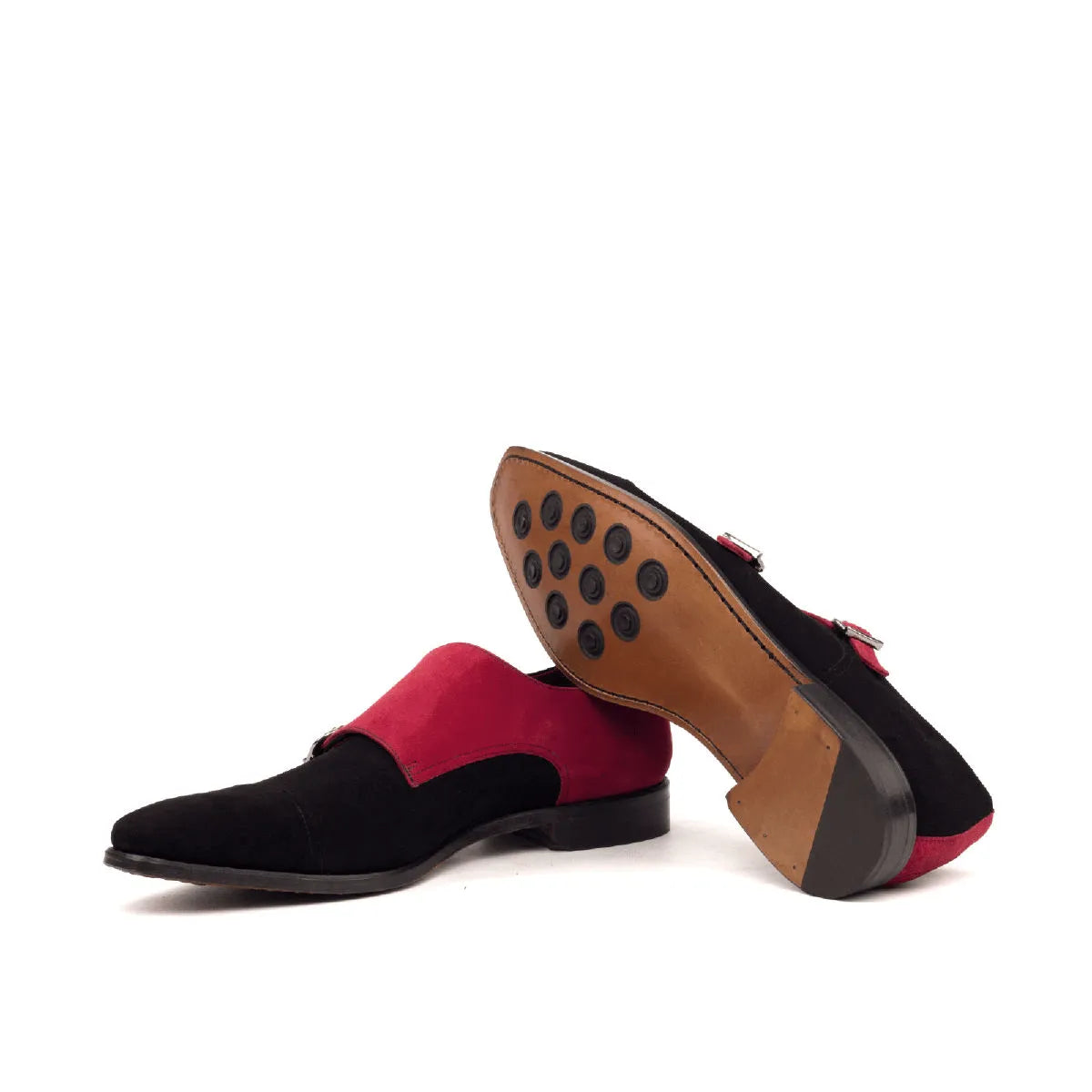 Aias Double Monk II black and red suede double monk shoes