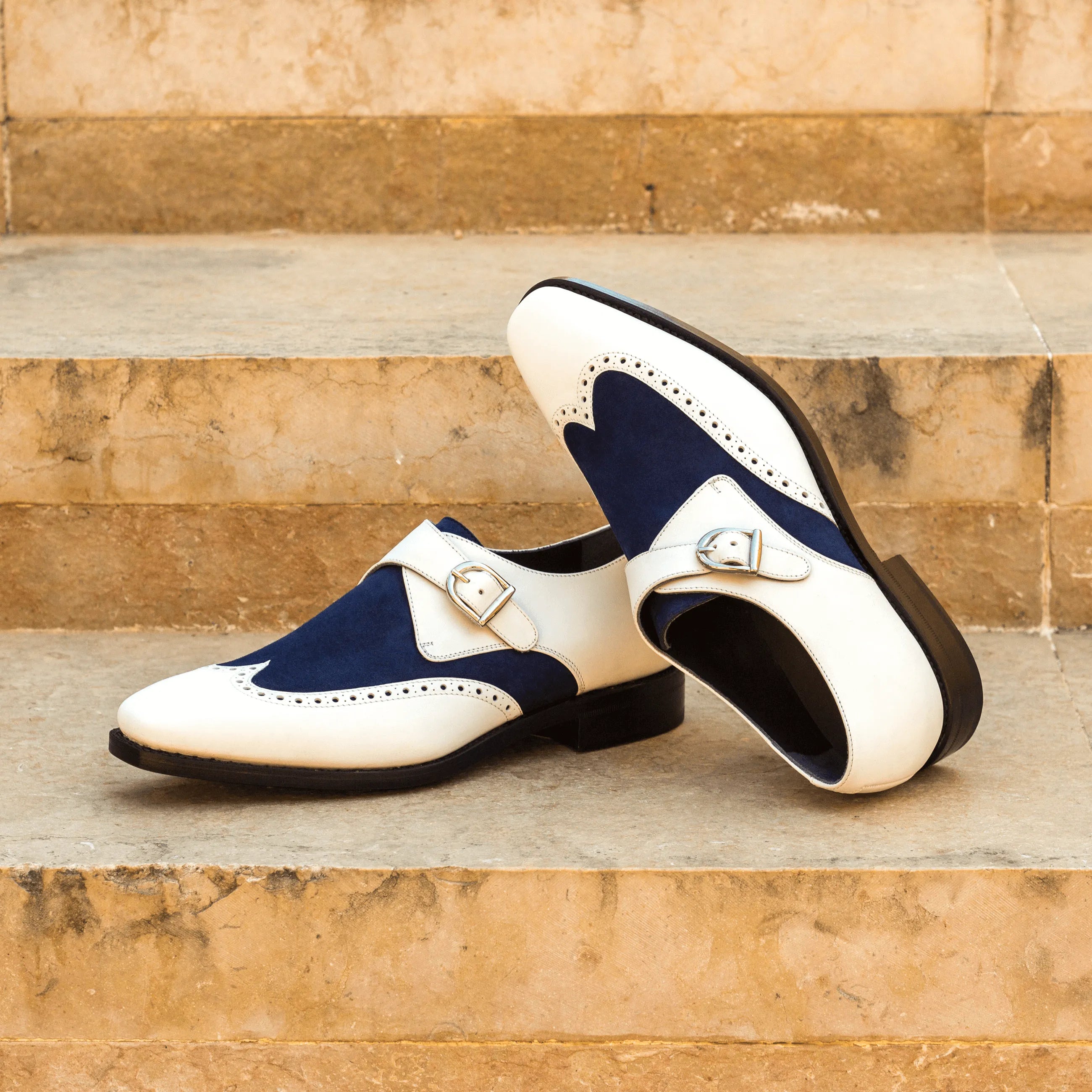 Aja single monk shoes in two-toned leather back view