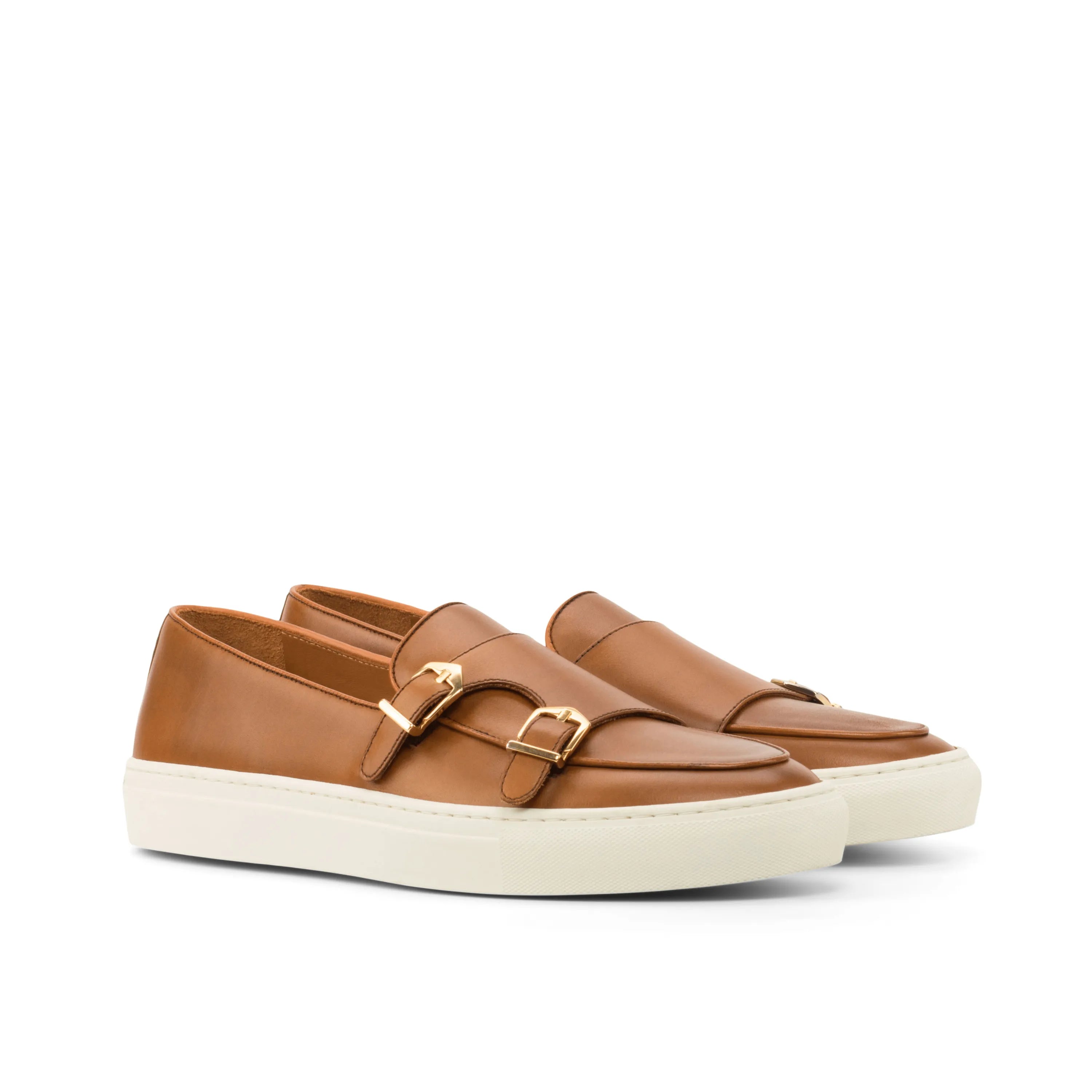 Alriva monk sneaker: tan leather double monk strap sneakers