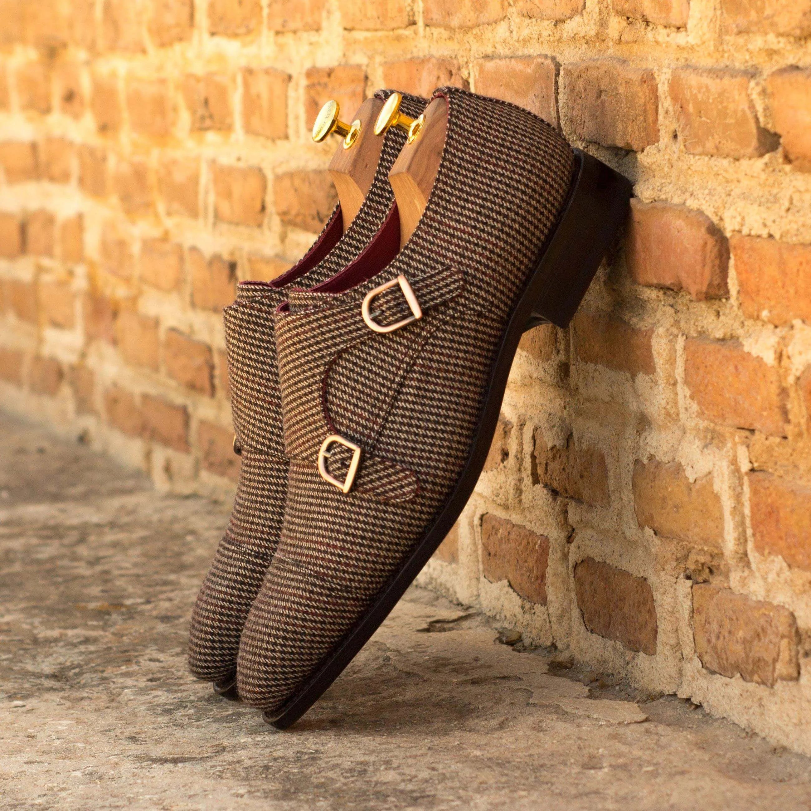 Brown tweed Ara Double Monk II double monk strap shoes