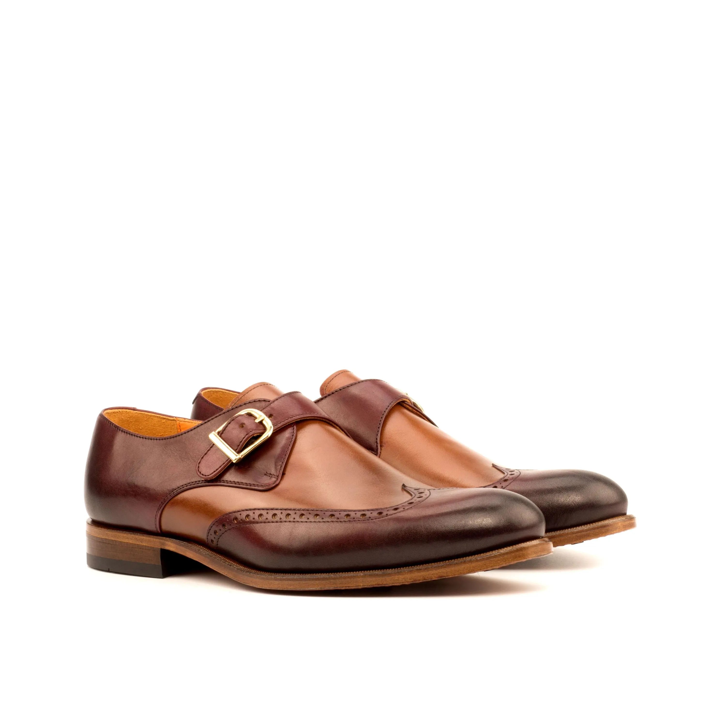 Aranck single monk shoes in brown leather with monk strap detail
