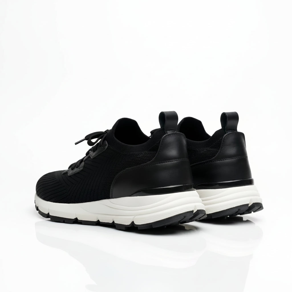 Armadillo Knit Trainer Sneaker with calf leather accents and cupsole trainer design